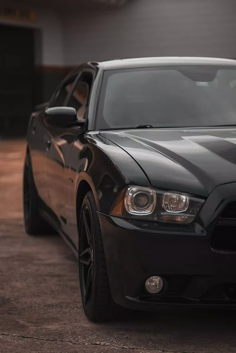Dodge charger, car, front view, black