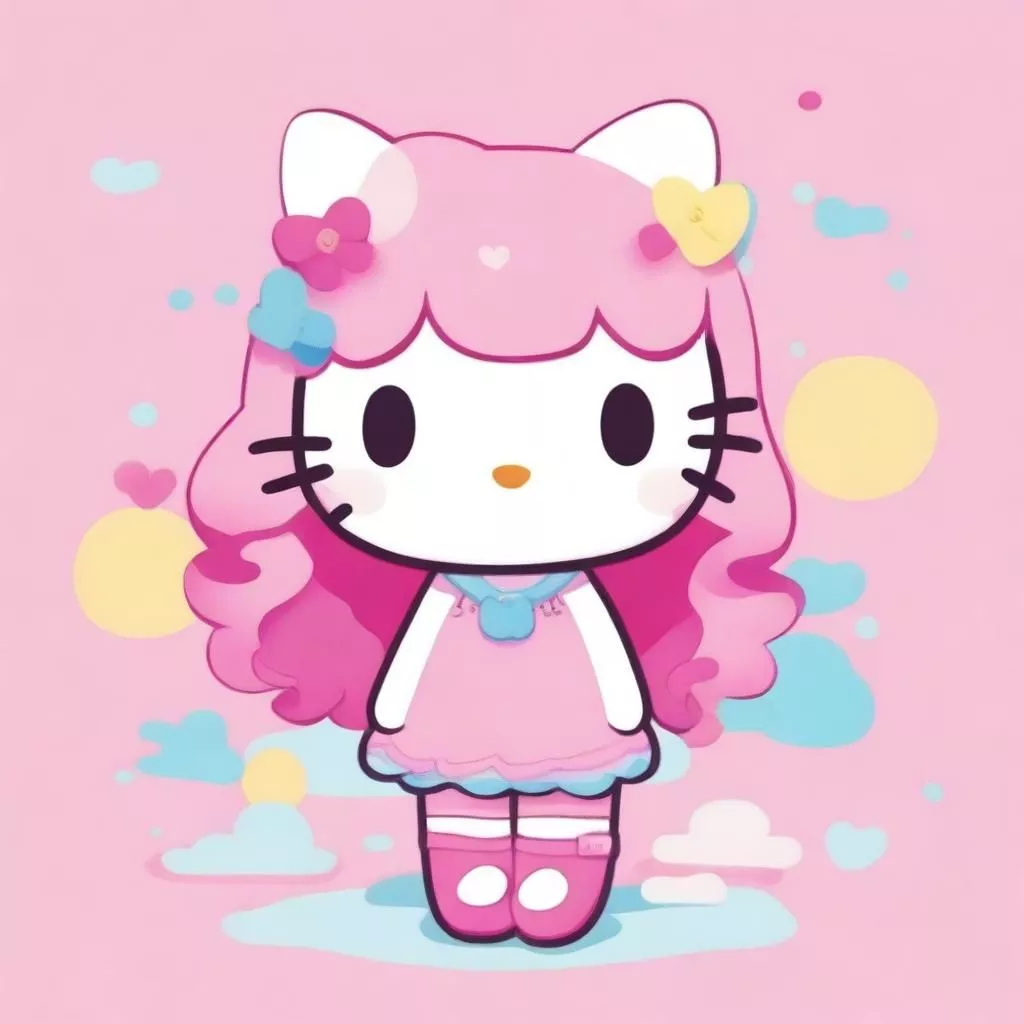 Adorable Hello Kitty with Flowing Pink Hair