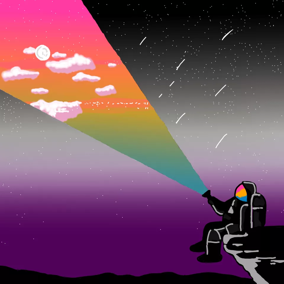 Panromantic Themed Spaceman looking