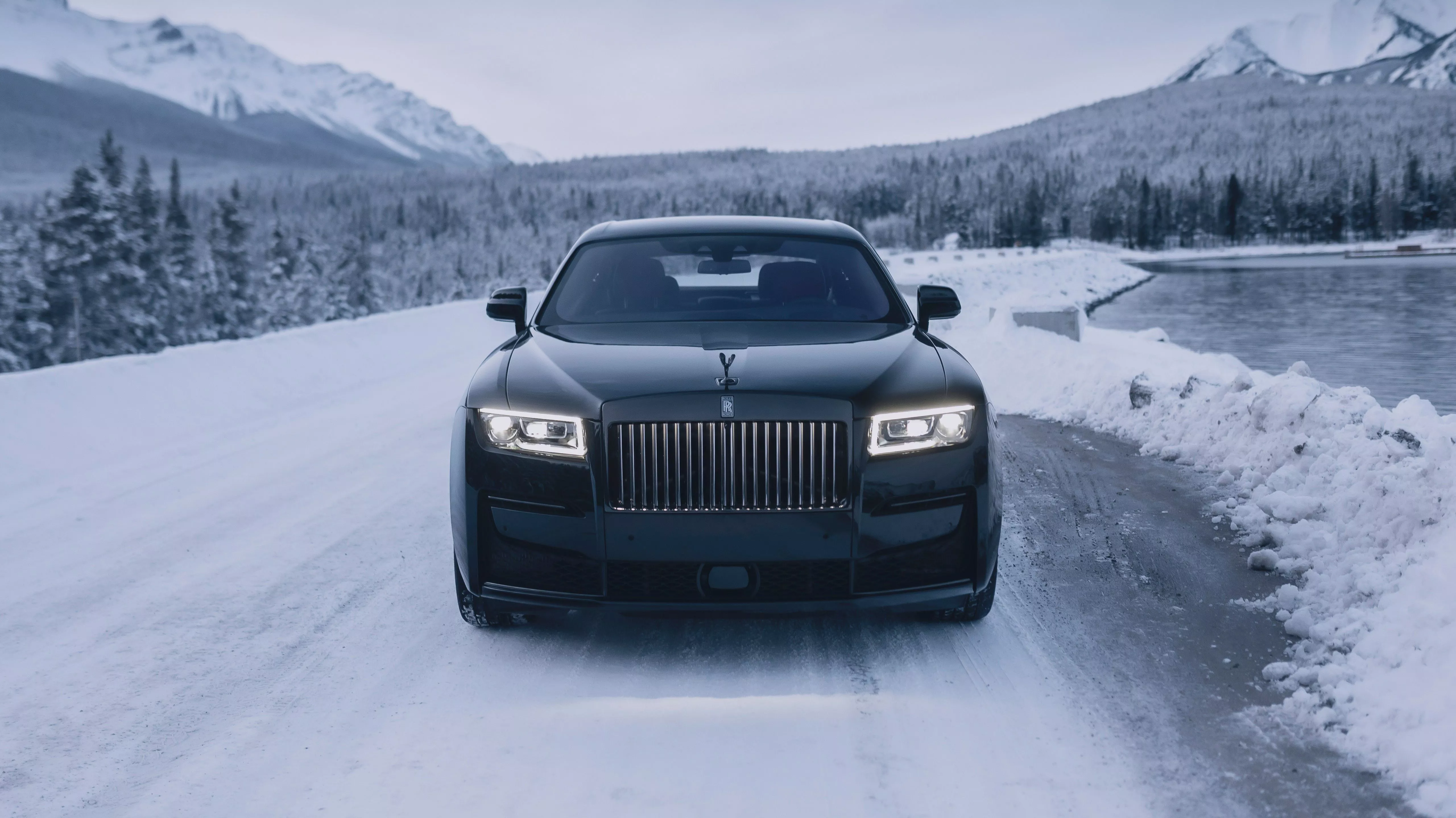 Grey, Black, Rolls Royce, Badge, Ghost, Car, Winter, Snow, Nature, Background, 2 4K 5K HD Cars Wallpaper