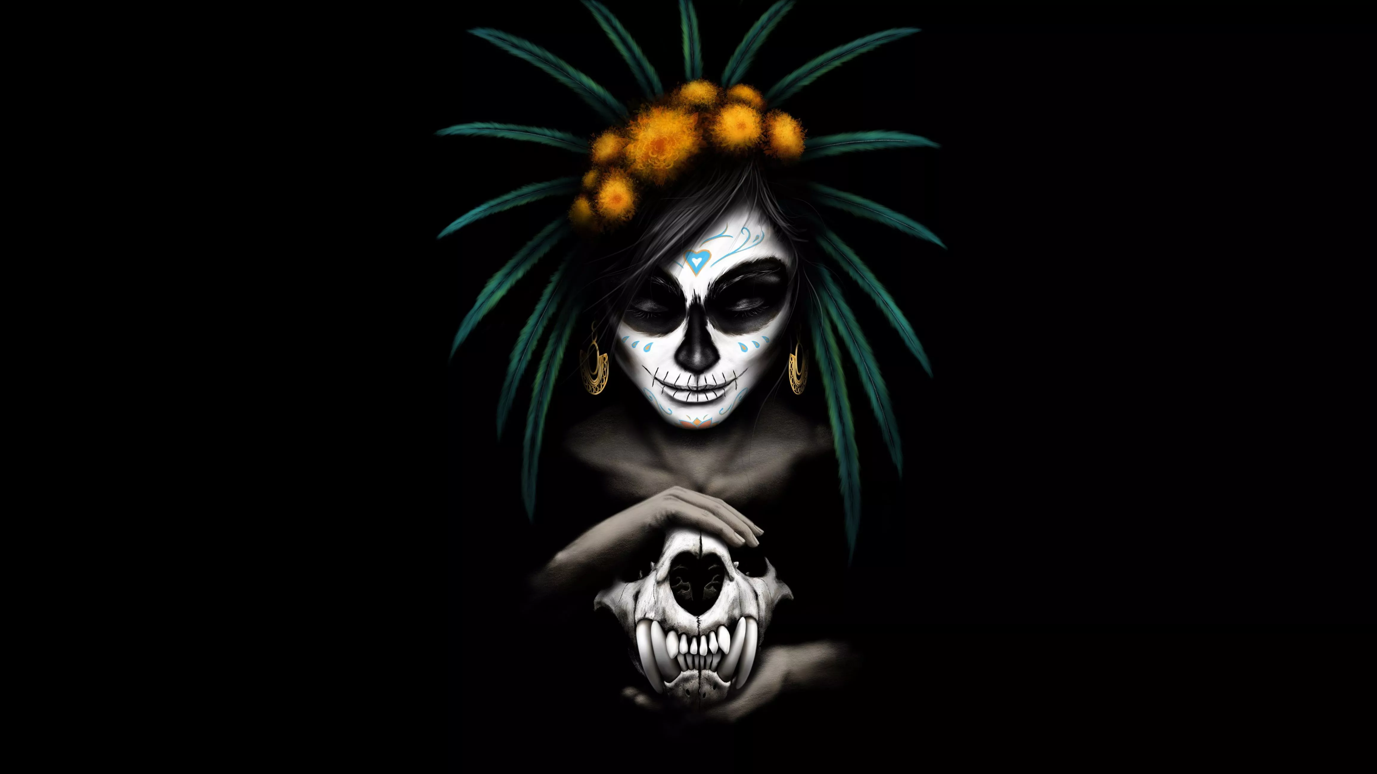 HD wallpaper: 4K, Black, Catrina, Dark