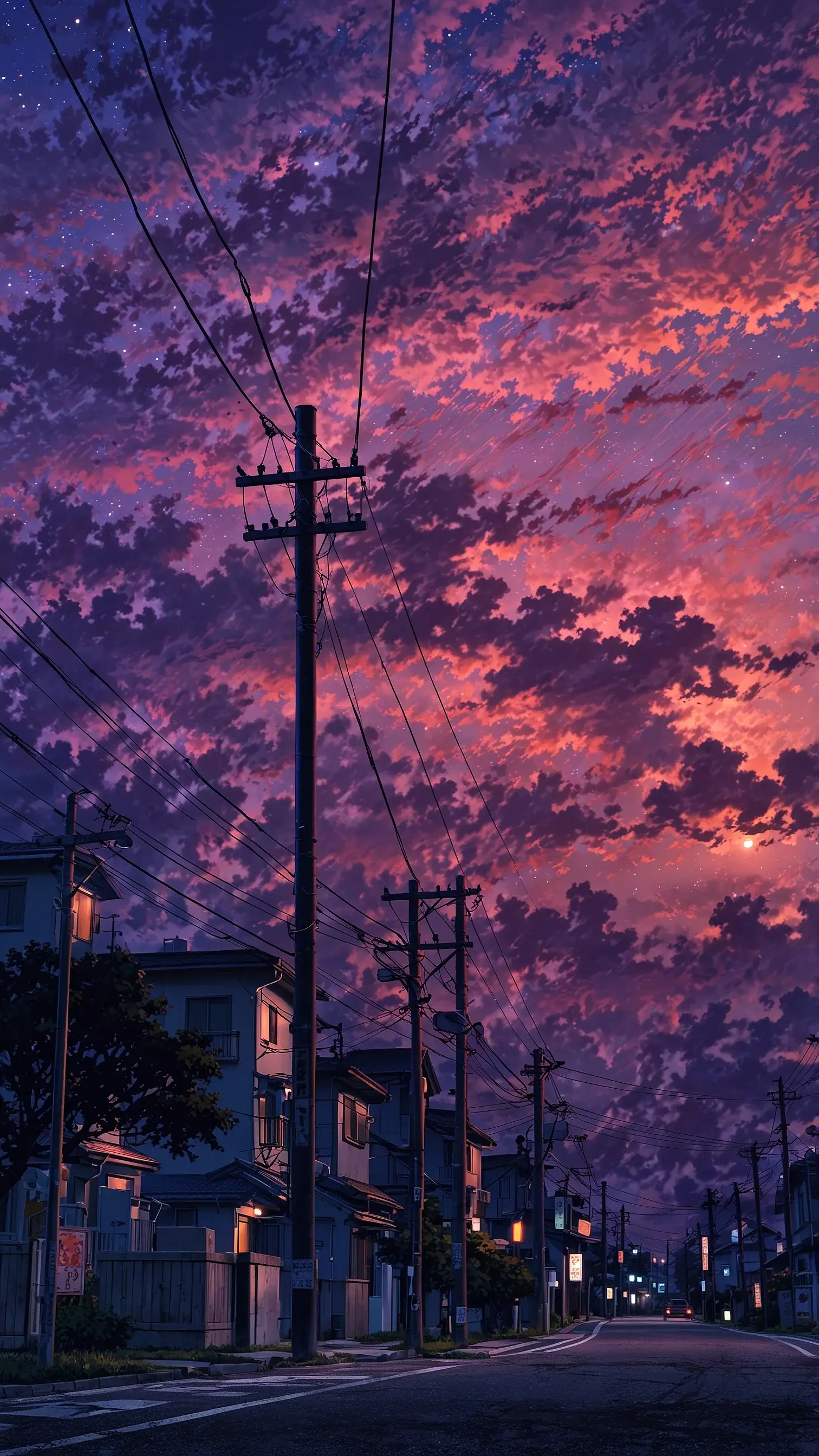 Dark Purple Anime Style Sunset Sky