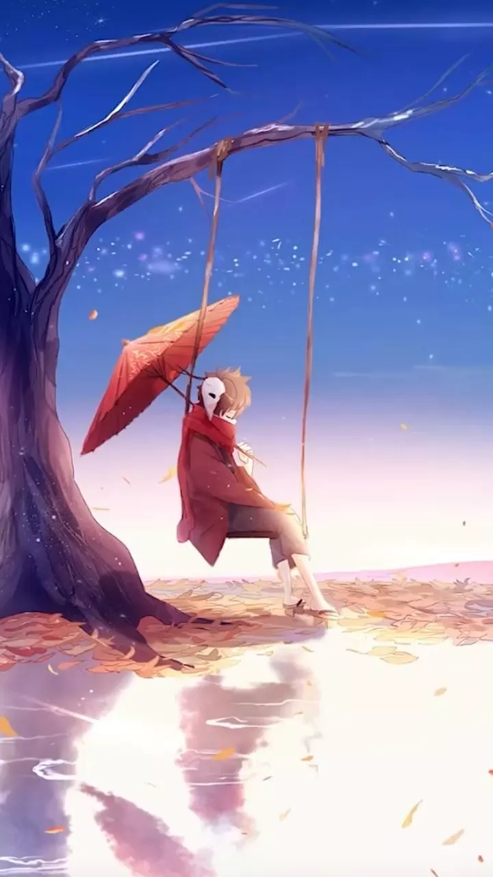 lonely anime boy on swing live wallpaper