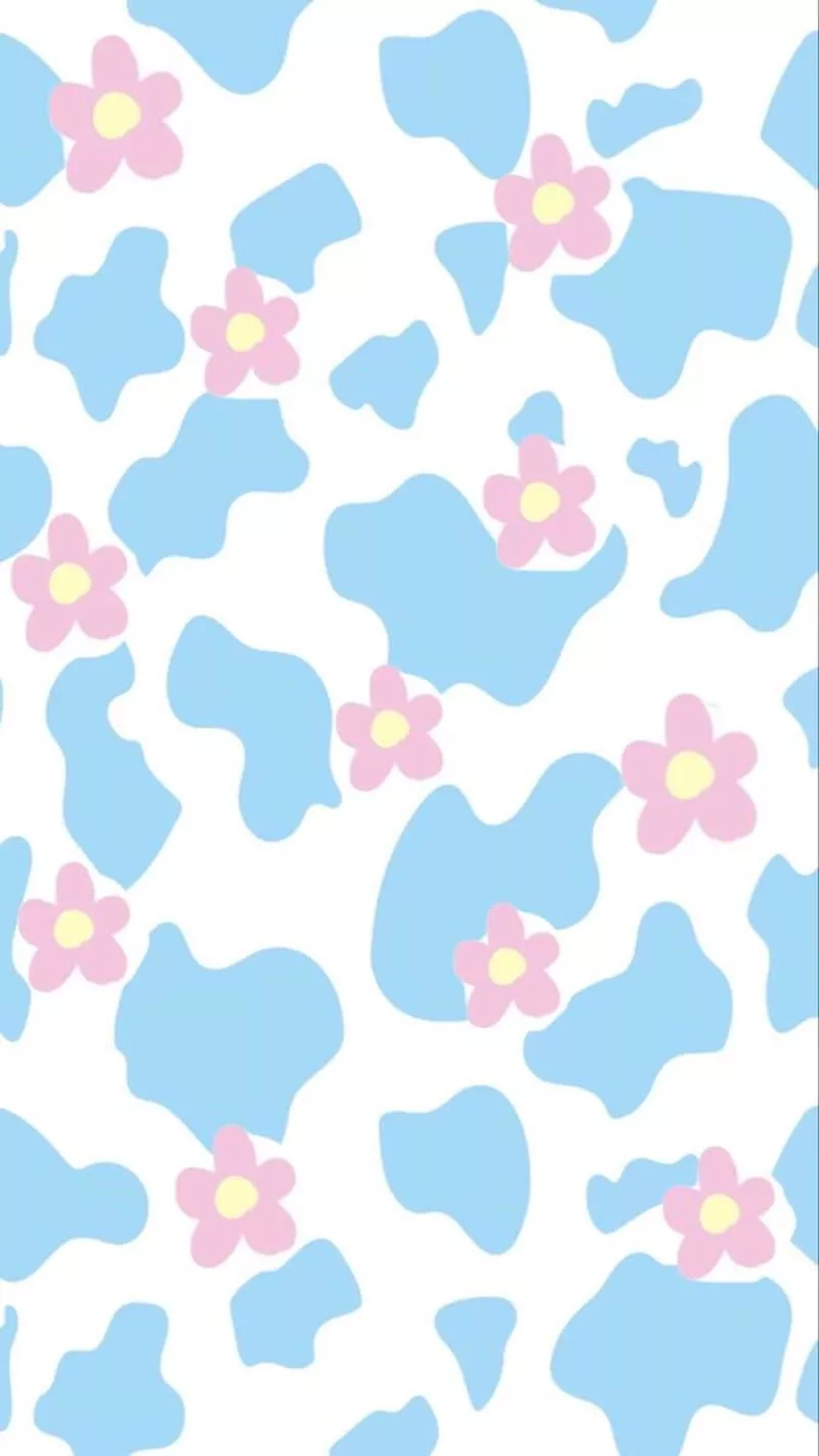 Blue Cow print and pink flowers