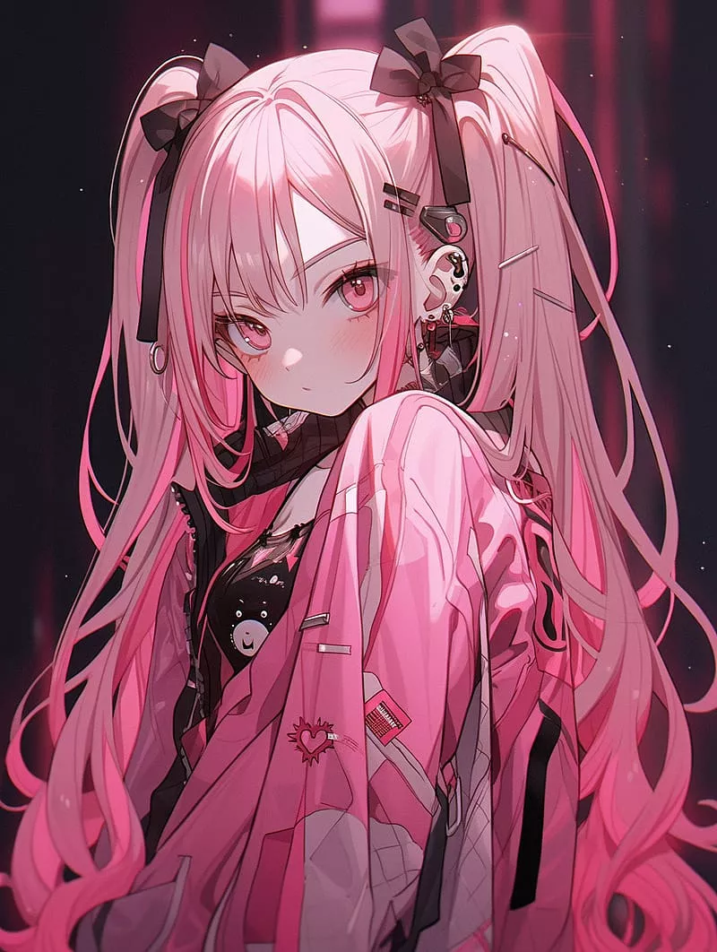 Girl, hair clips, pink, anime, HD phone