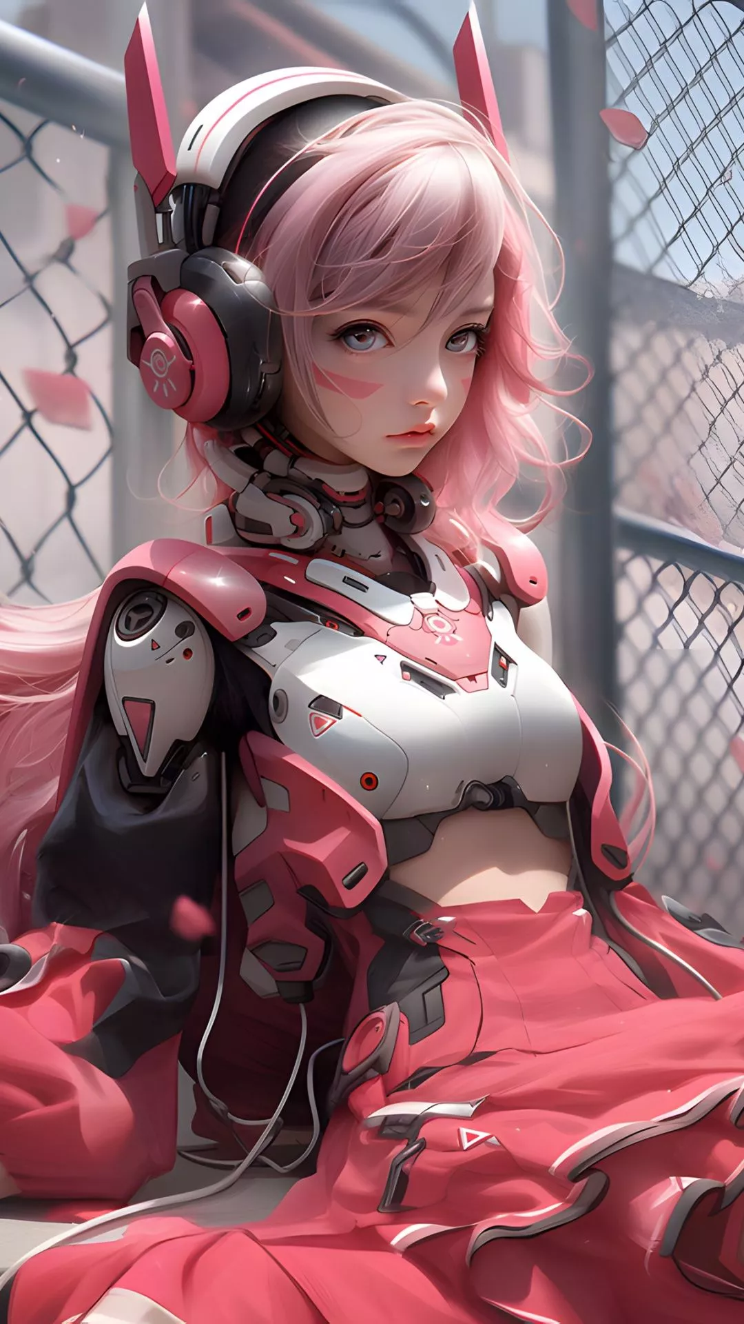 Anime Cyborg Girl Digital Art with Pink