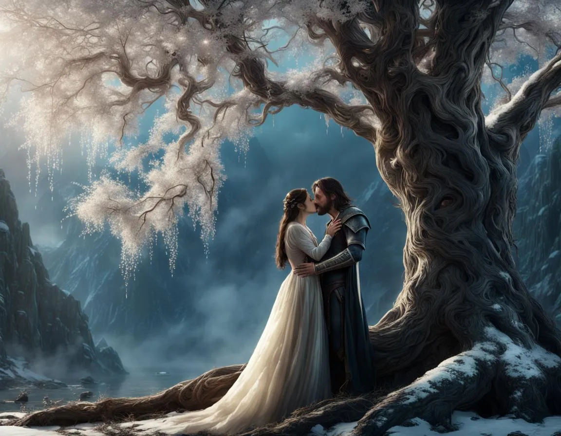 Arwen Undomiel and Aragorn kiss