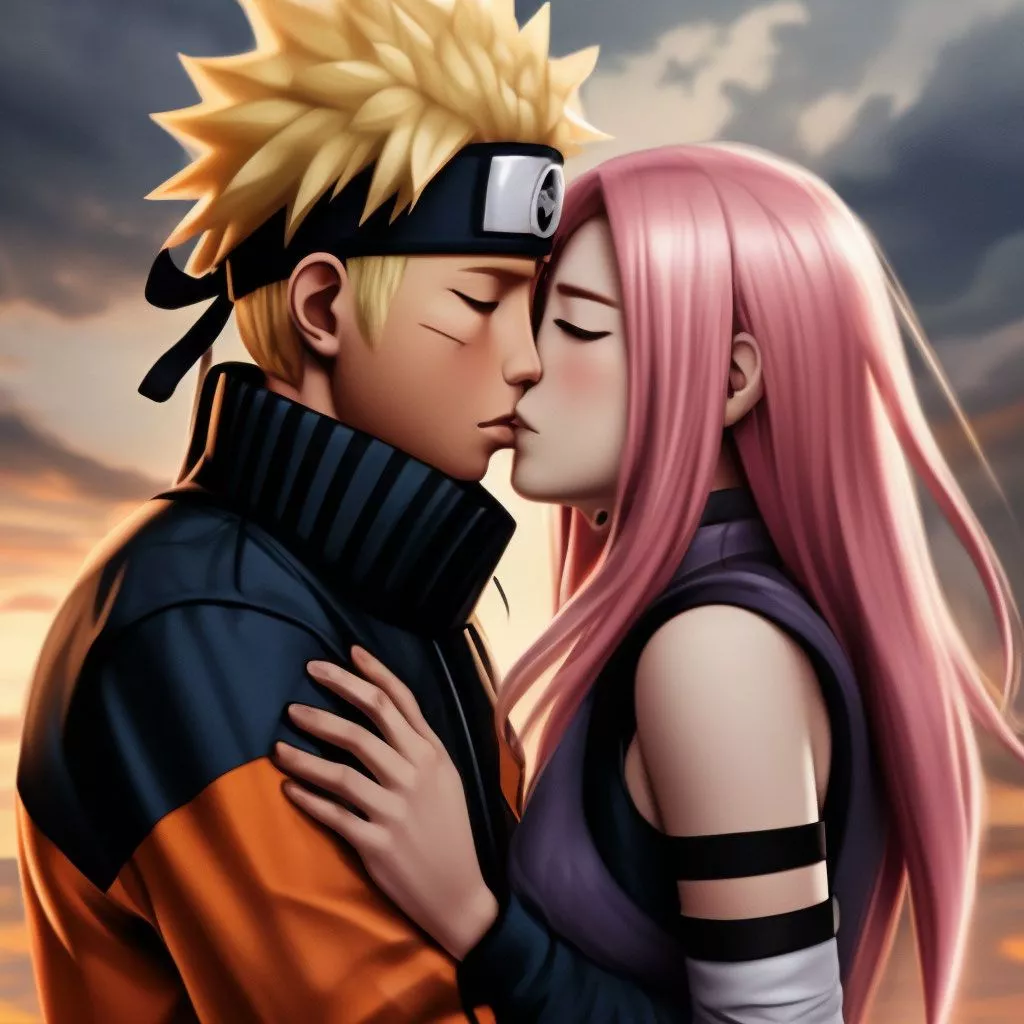 Naruto is kissing sakura and Hinata