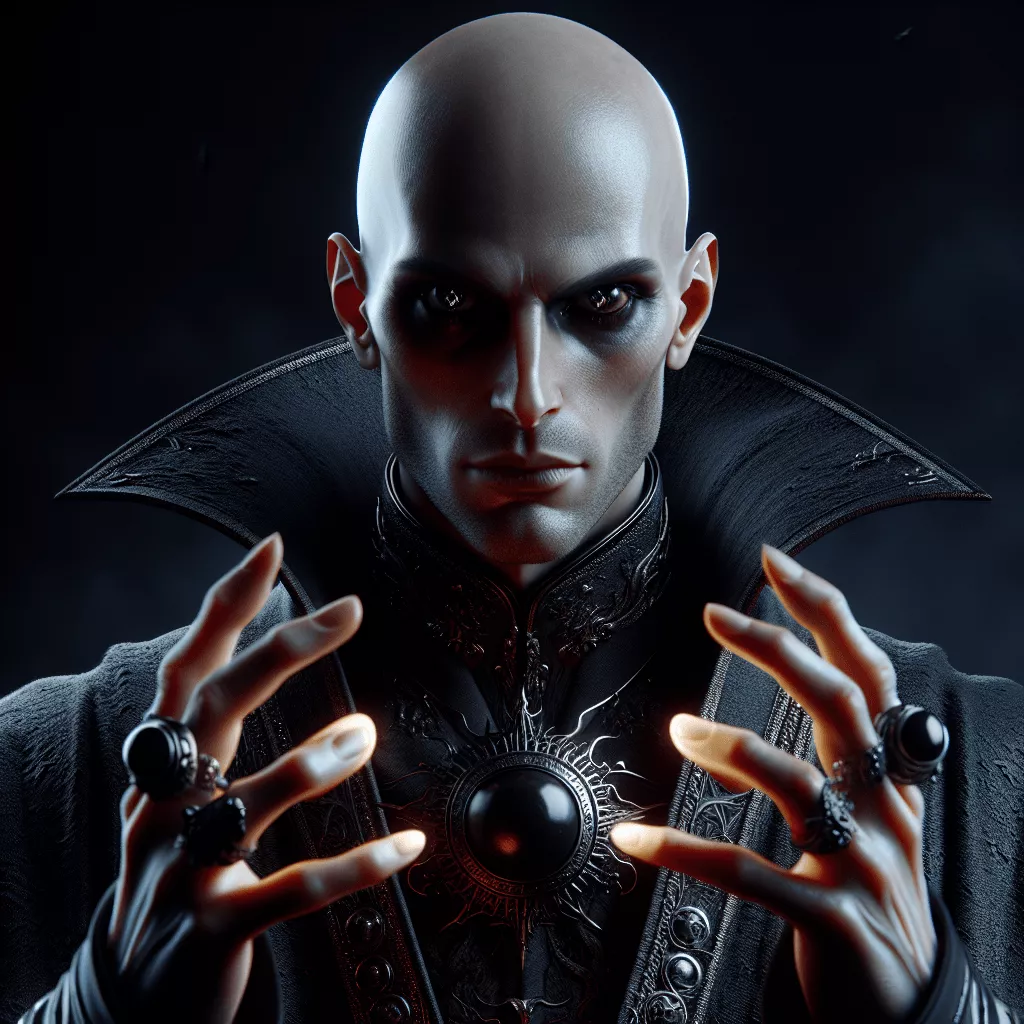 Male human warlock bald evil hyperealistic