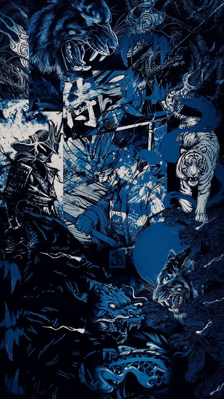 Wallpaper tiger, samurai, dragon