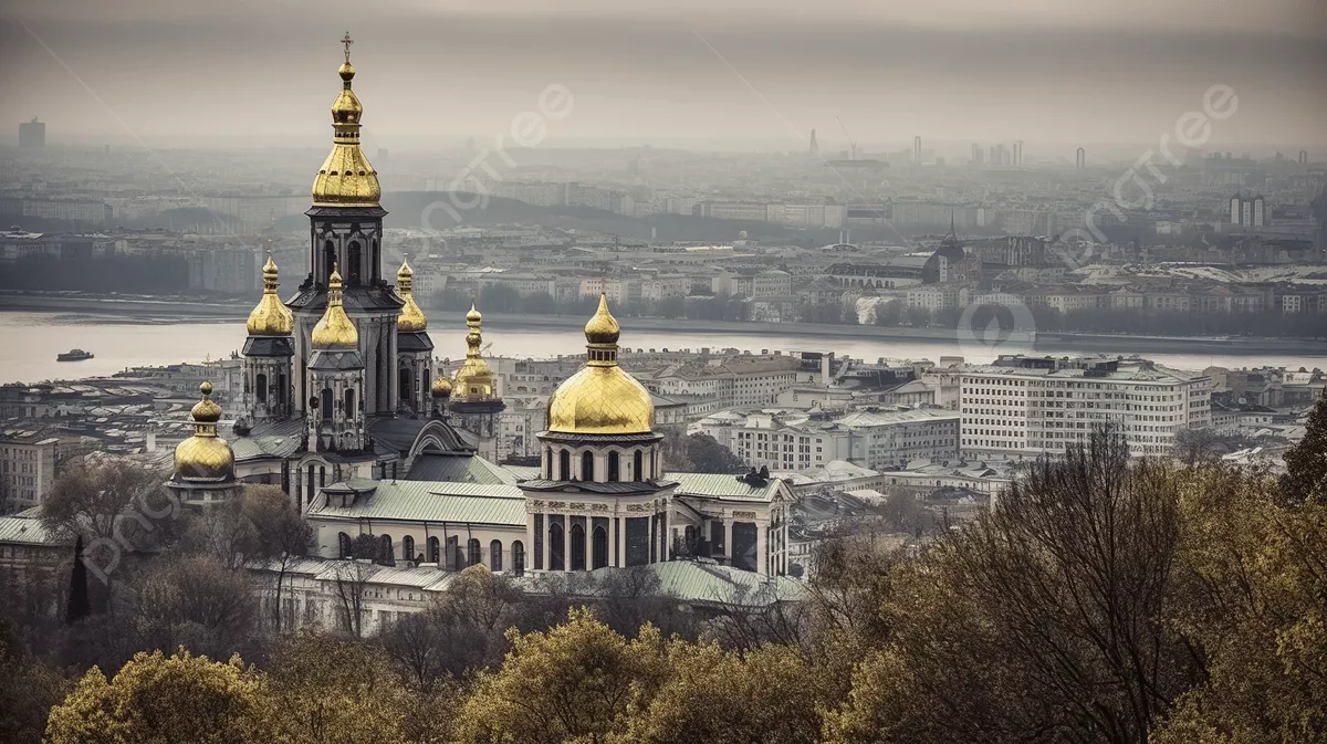 City Of Kiev In The Fog A Golden Dome