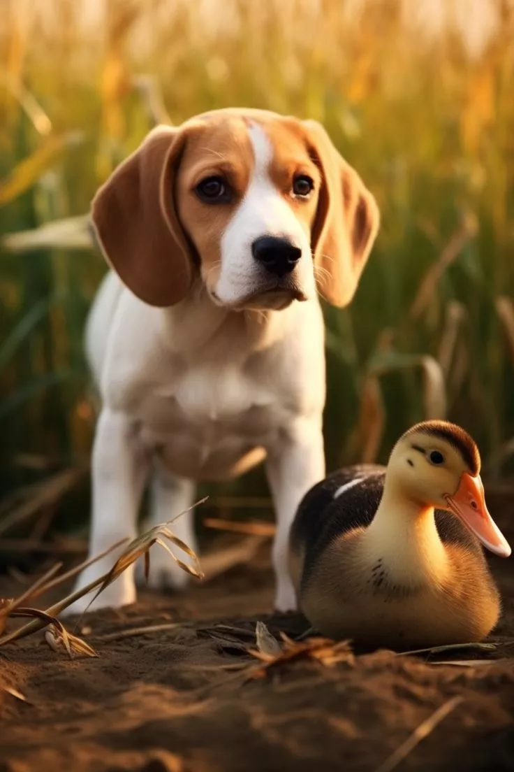Cute Beagle & a Goose Friendhsip Artwork