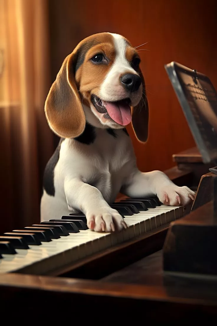 Beagle at Piano