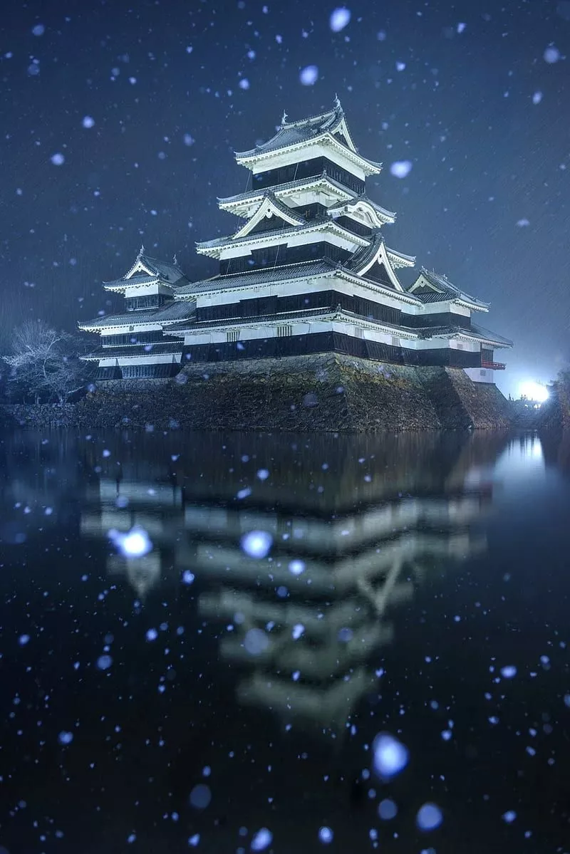 Winter, japan, castle, water, HD phone wallpaper