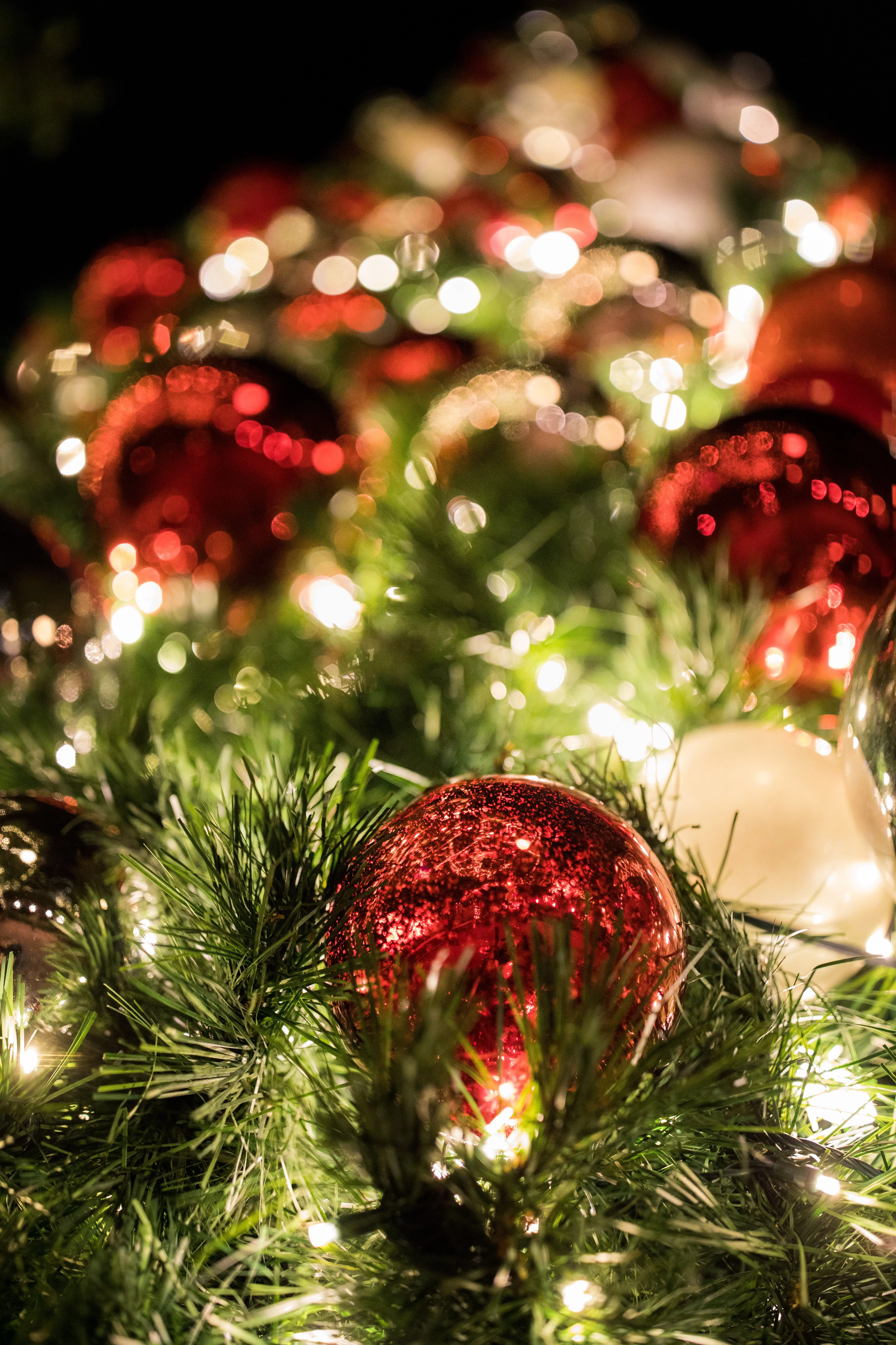 Gold Baubles on Green Christmas Tree