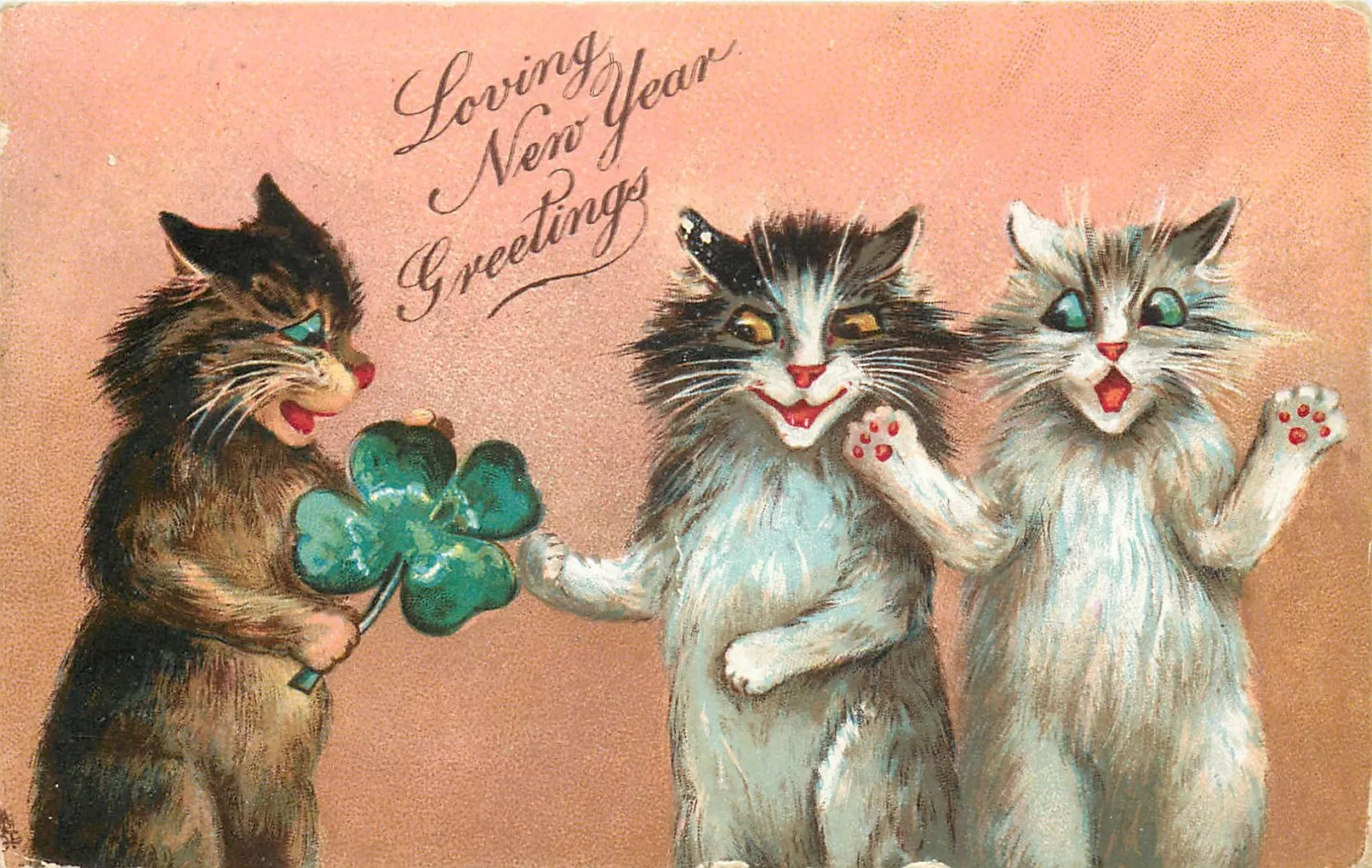 LOVING NEW YEAR GREETINGS three cats