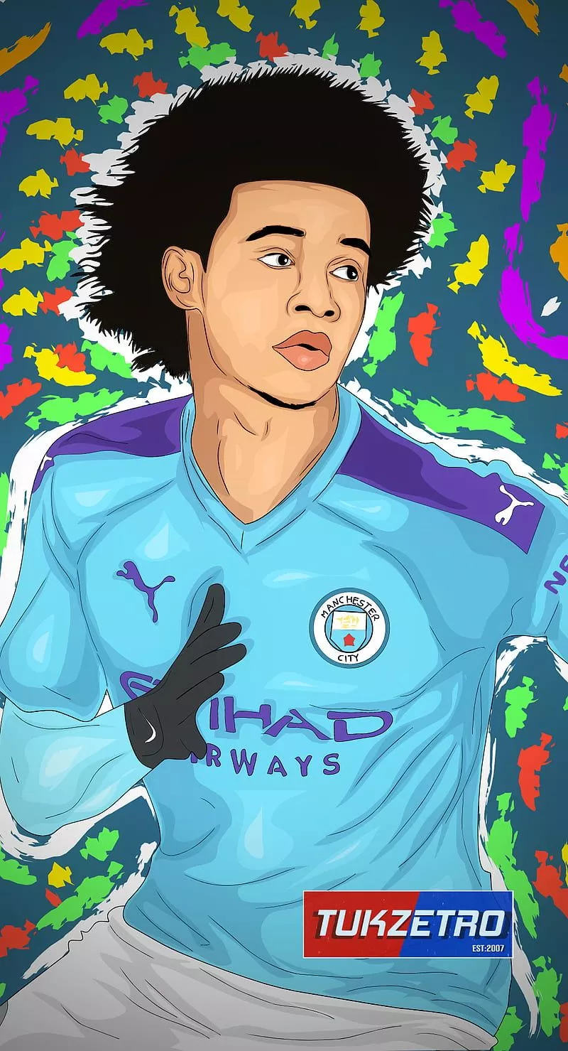 Leroy Sane, cartoon, epl, football, man