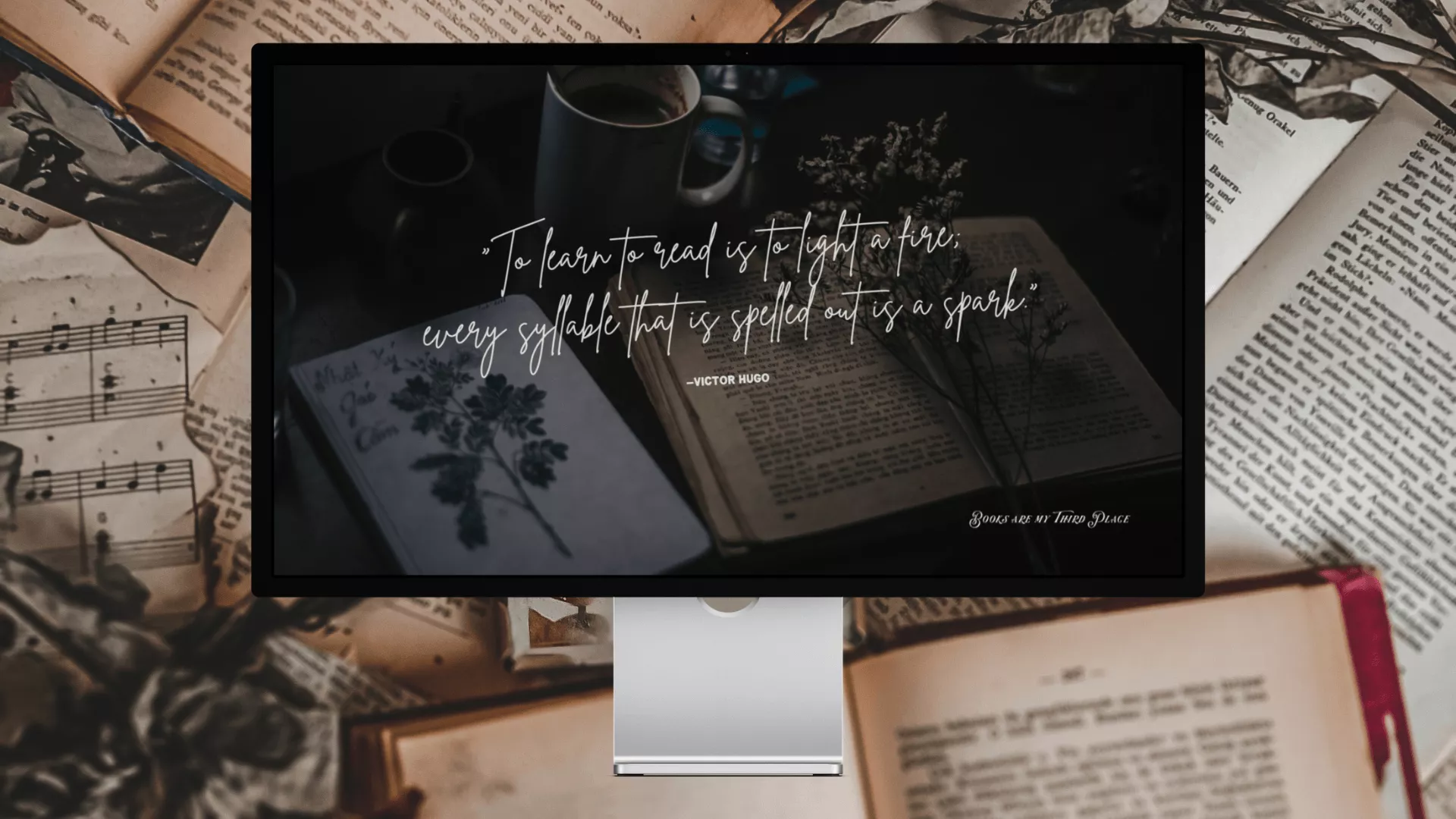 Complimentary Bookish Tech Background + Wallpaper March 2024