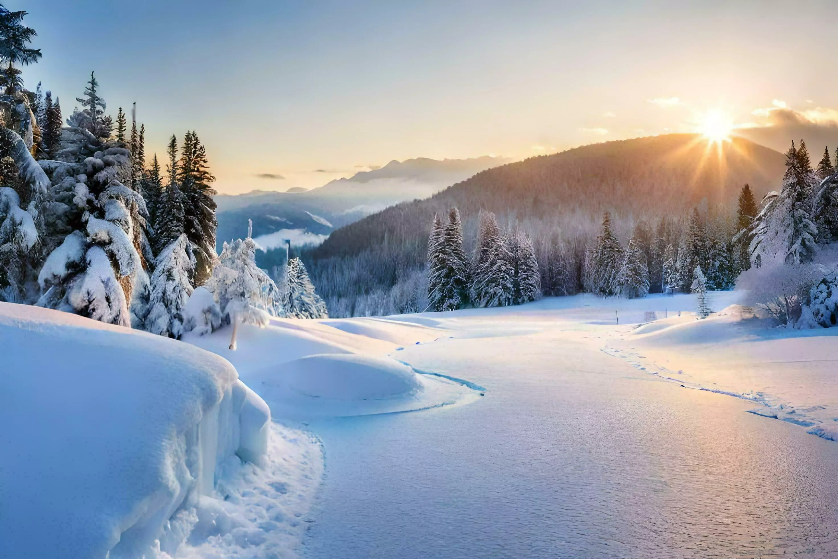 photo wallpaper the sky, snow, trees