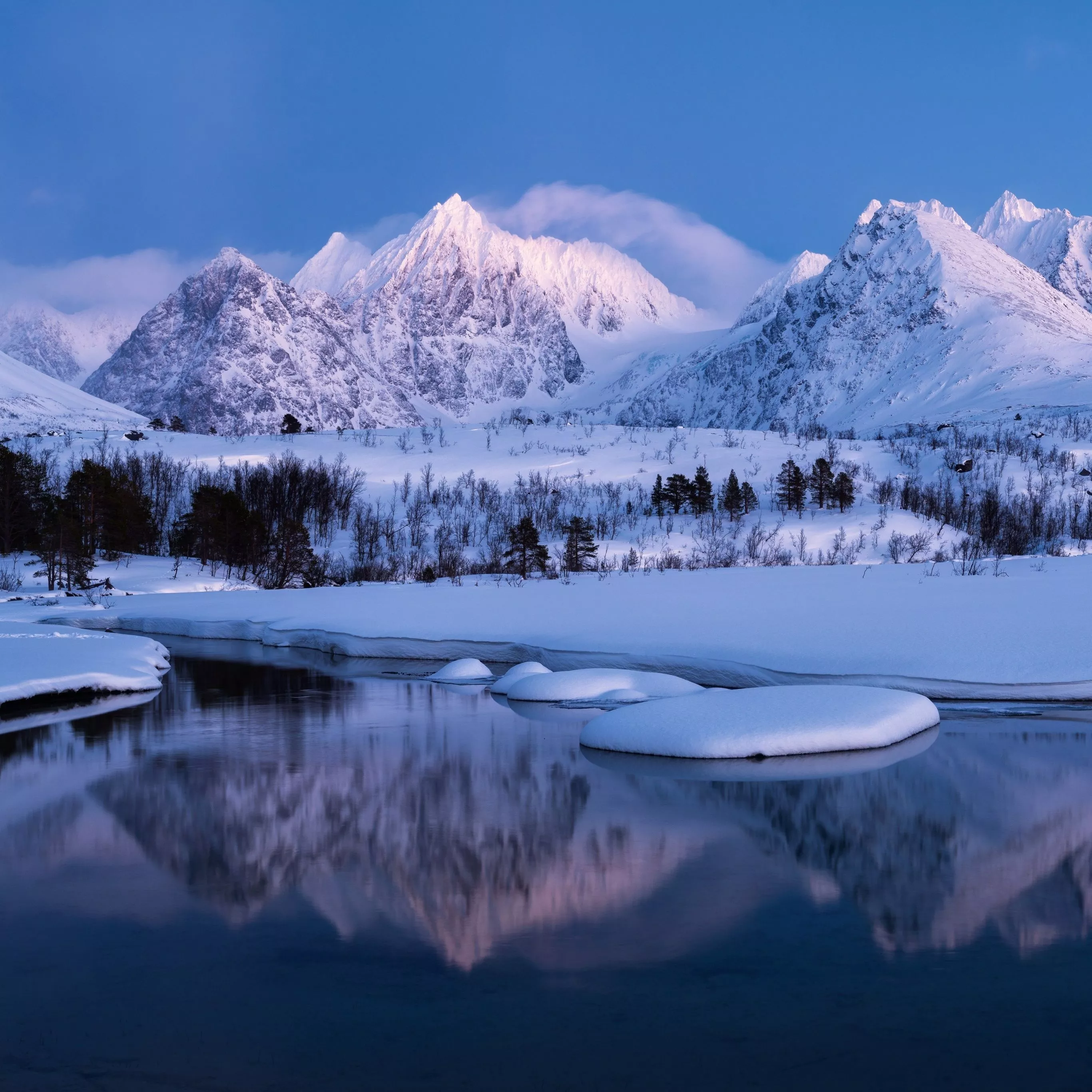 Winter Mountains Wallpaper 4K, Landscape, Lake, Cold
