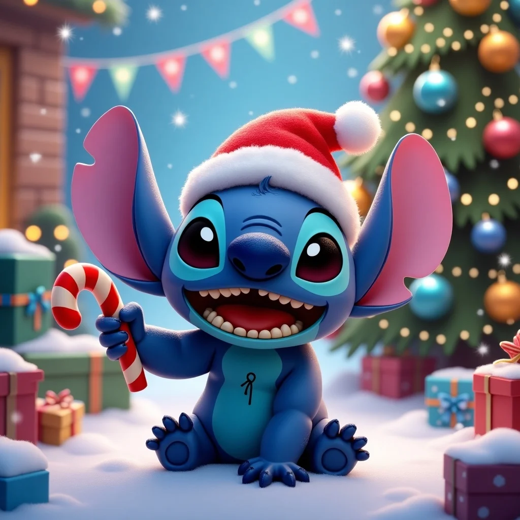 Adorable Stitch Character Celebrating