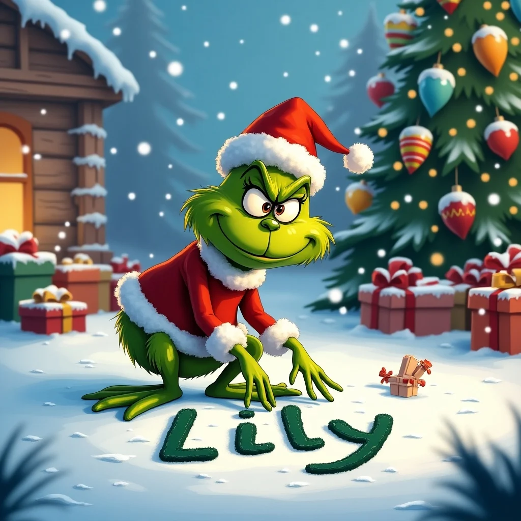 Cartoon Grinch Writing 'Lily'