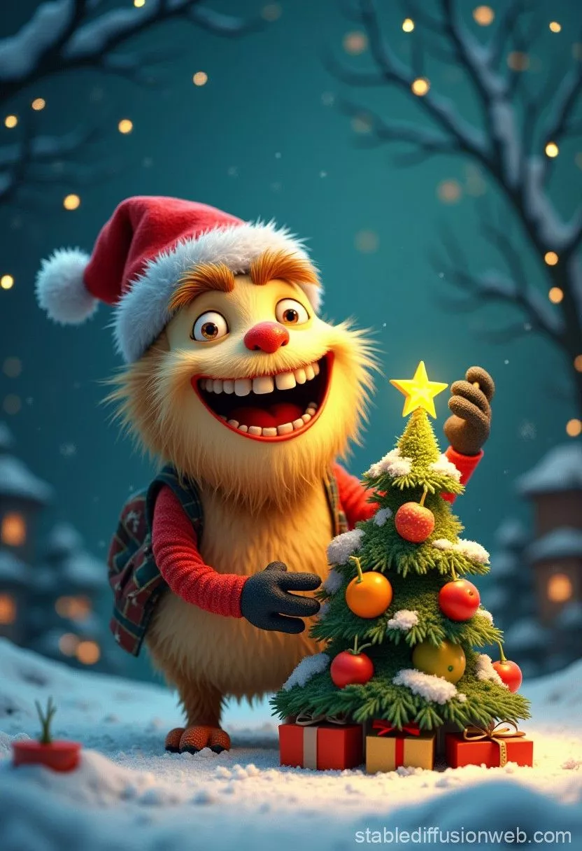 cartoon monster in a christmas theme