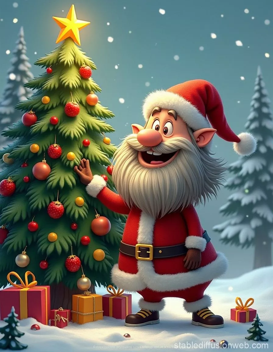 Cartoon Character Decorates Christmas