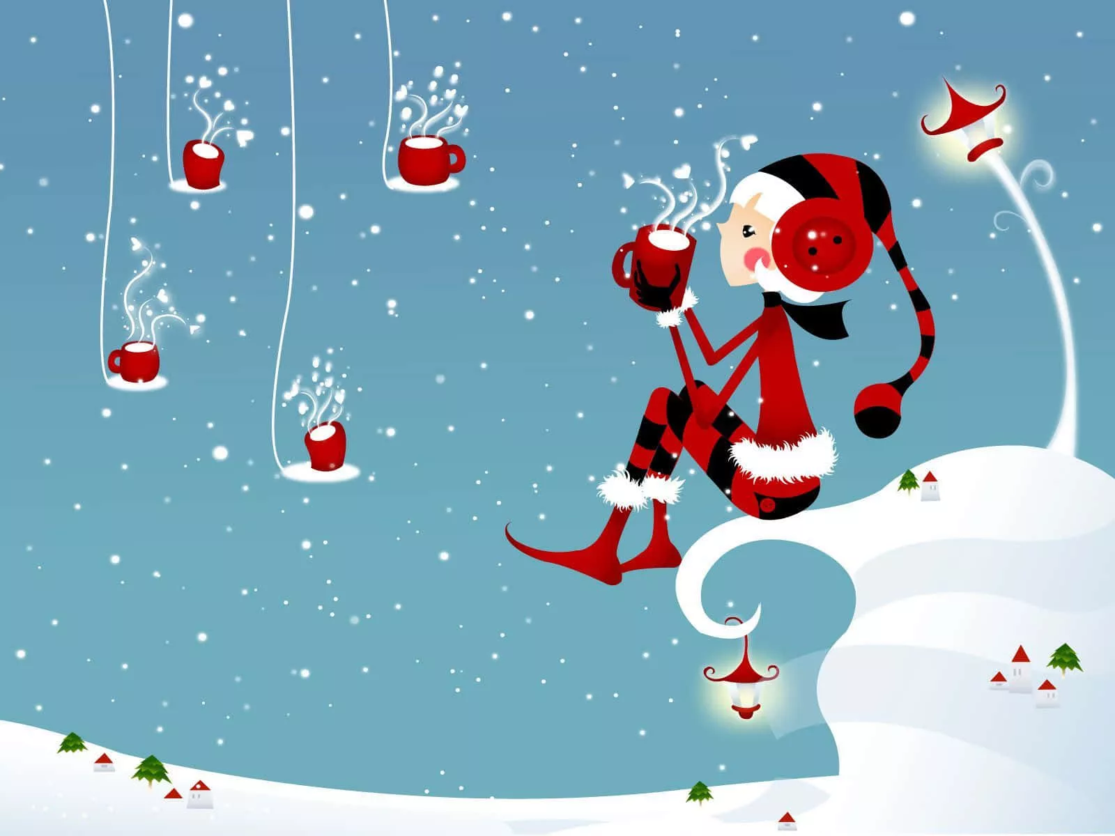 Christmas Cartoon Cute Santa Elf Girl