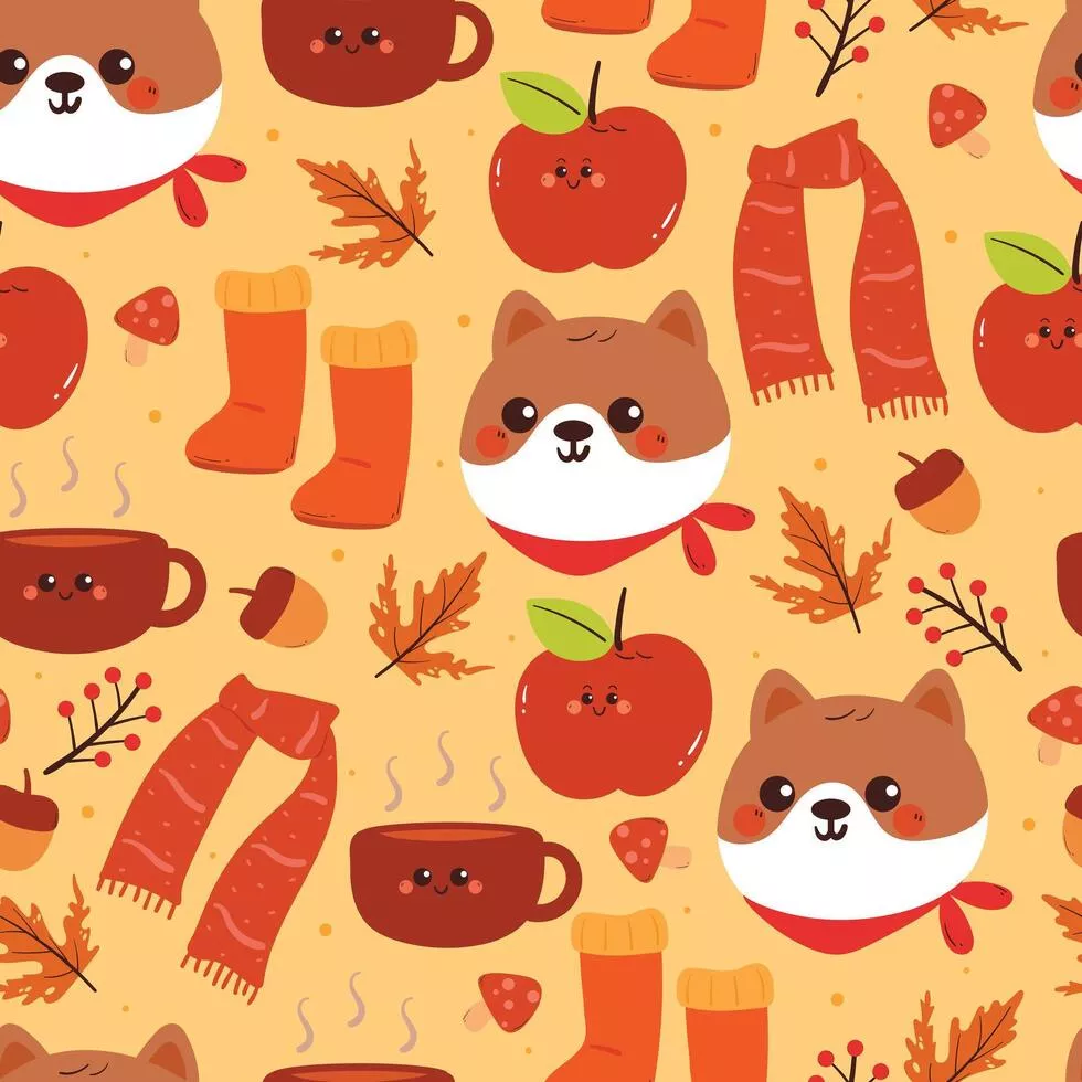 seamless pattern cartoon puppy with autumn vibes. cute autumn fall wallpaper for fabric print, gift wrap paper