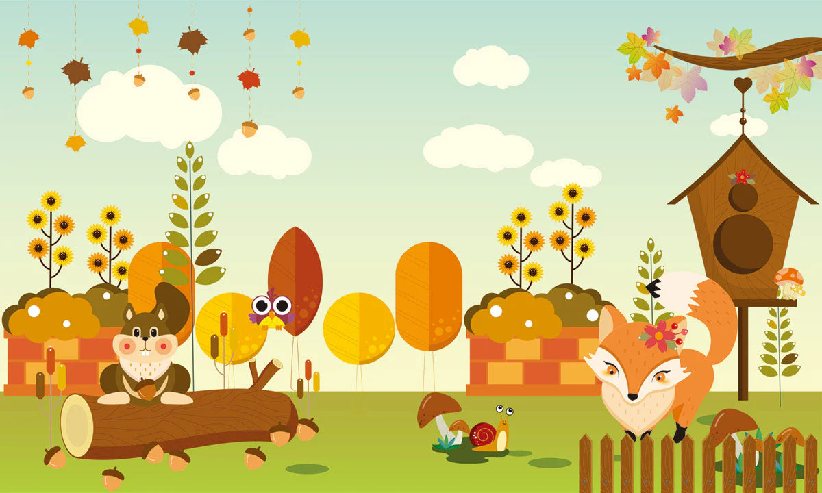 Cheerful Autumn Woodland Creatures Kids