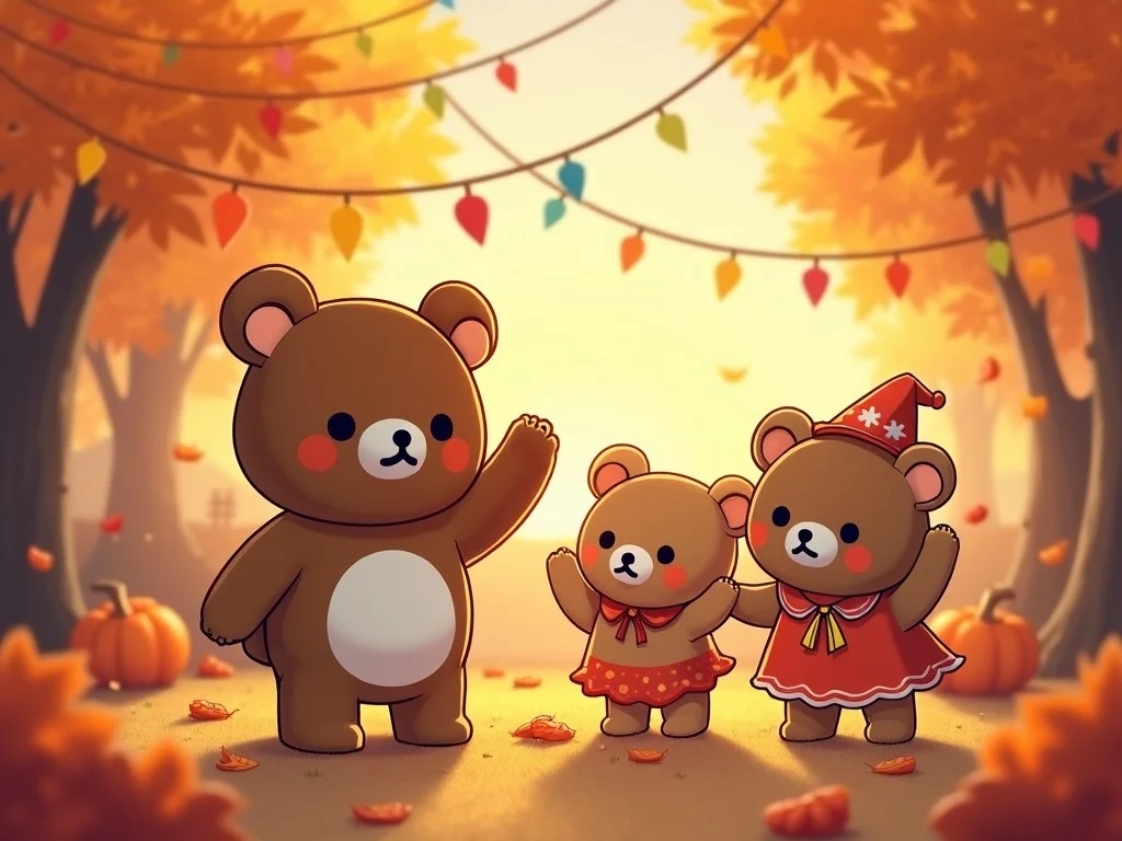 Cute Cartoon Bears Celebrating Autumn