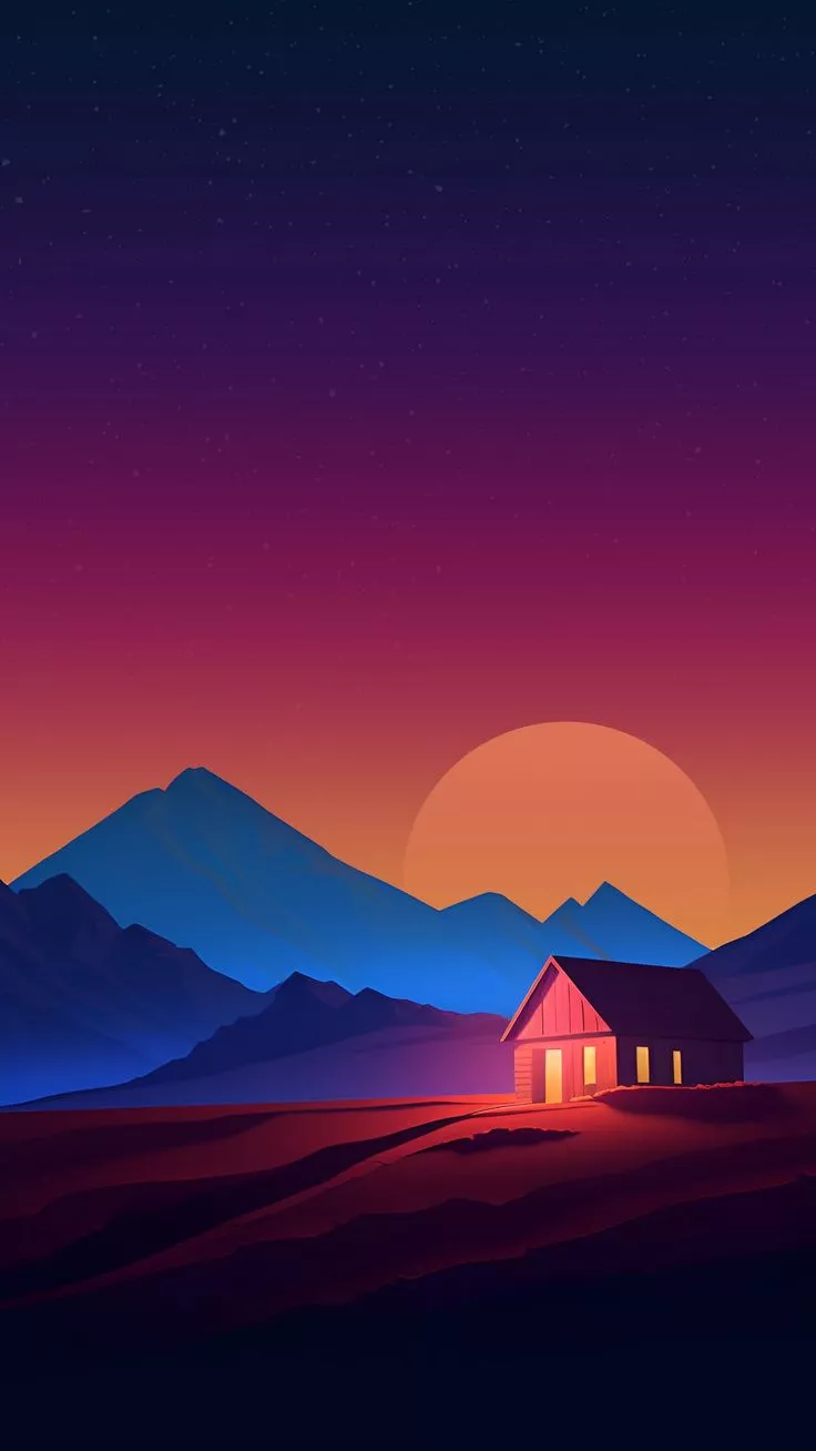 free wallpaper 4K night, cozy, home, moon, mountain for mobile and desktop