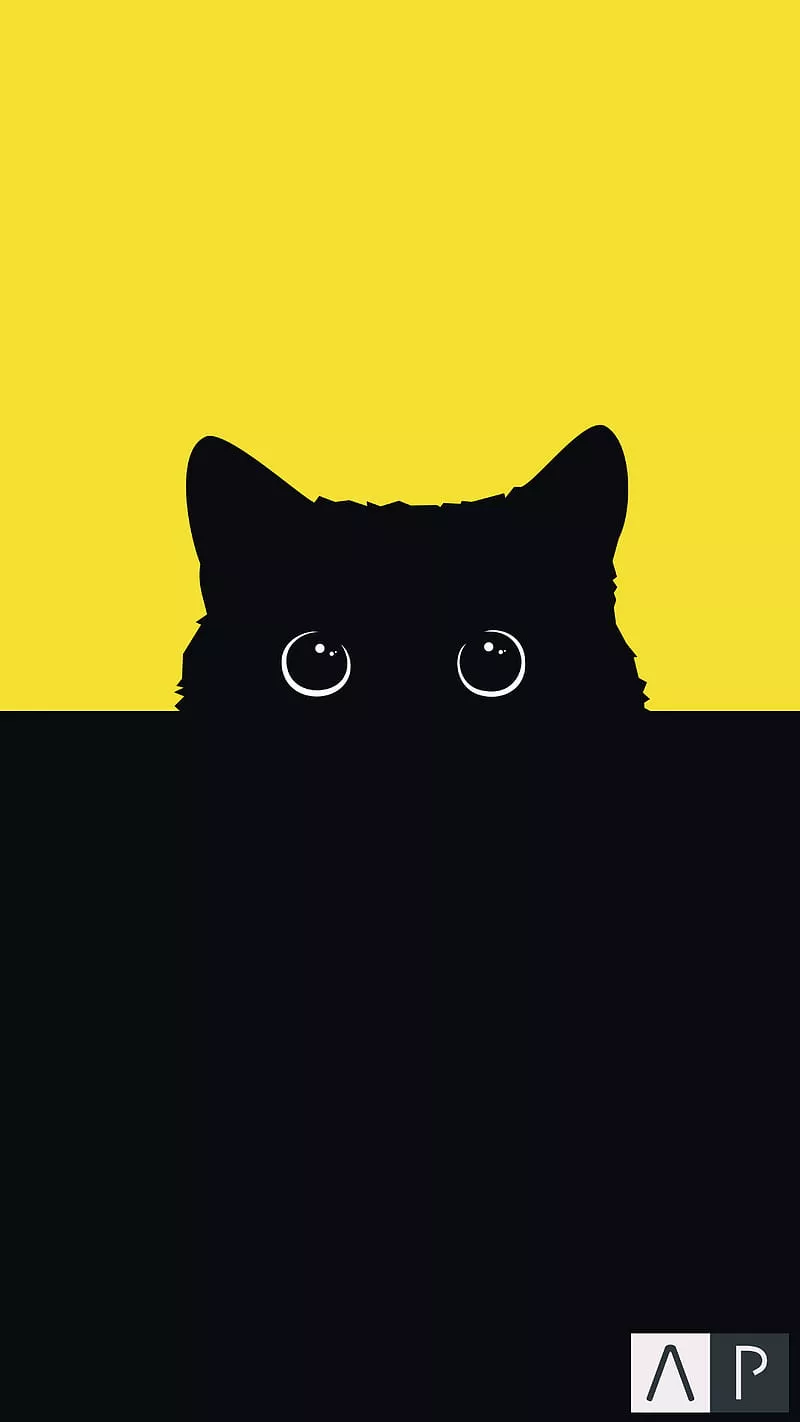 Kitty, cat, minimalism, black, cute, HD phone wallpaper