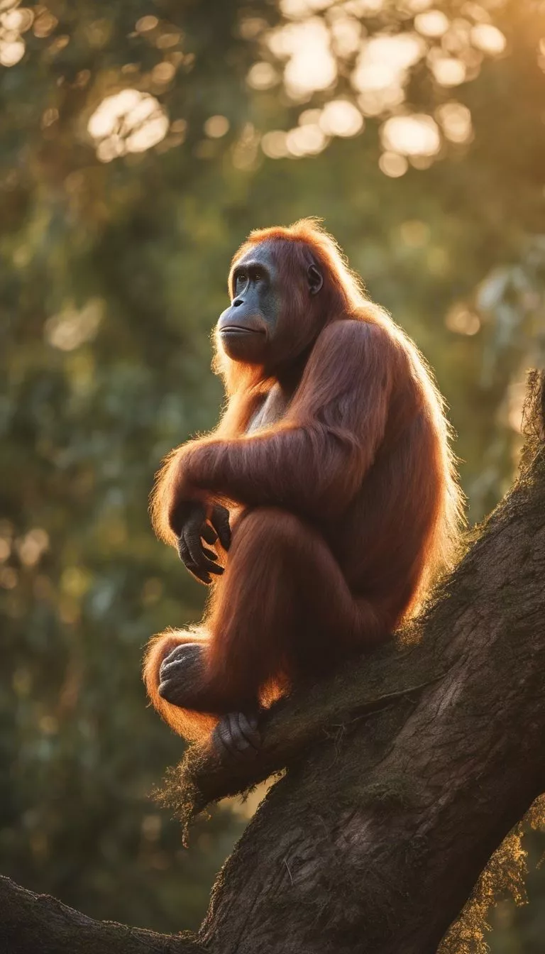 A wise old orangutan sitting