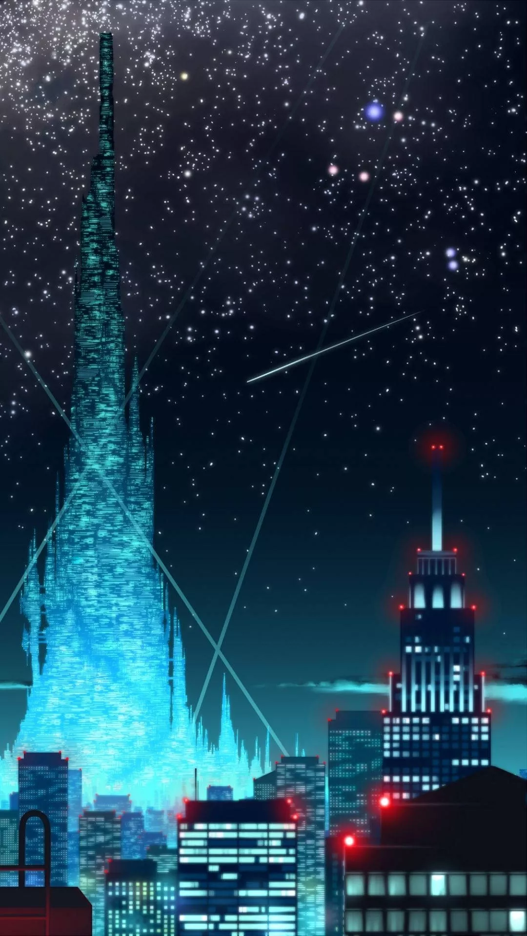 Glowing Blue Anime City Mobile