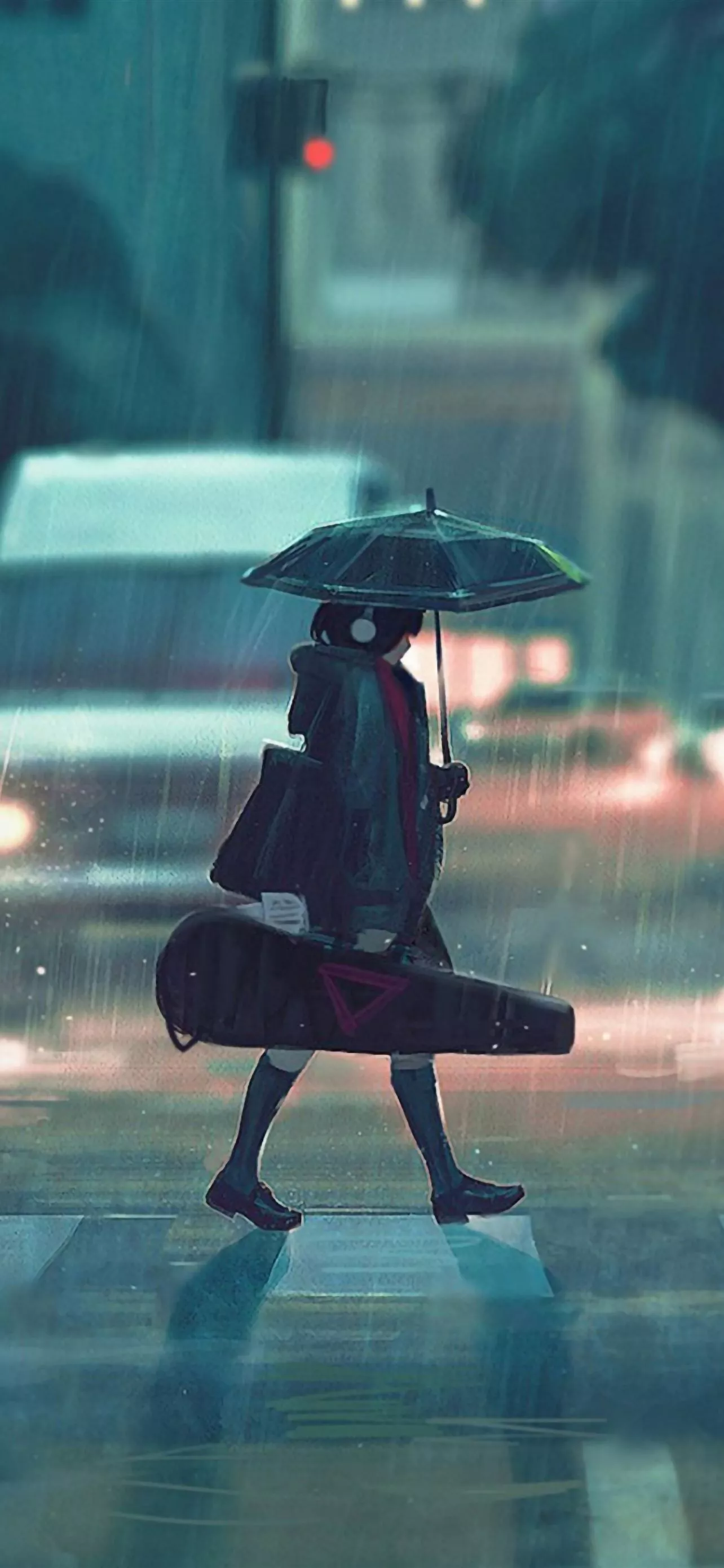 Rainy day anime girl iPhone Wallpaper