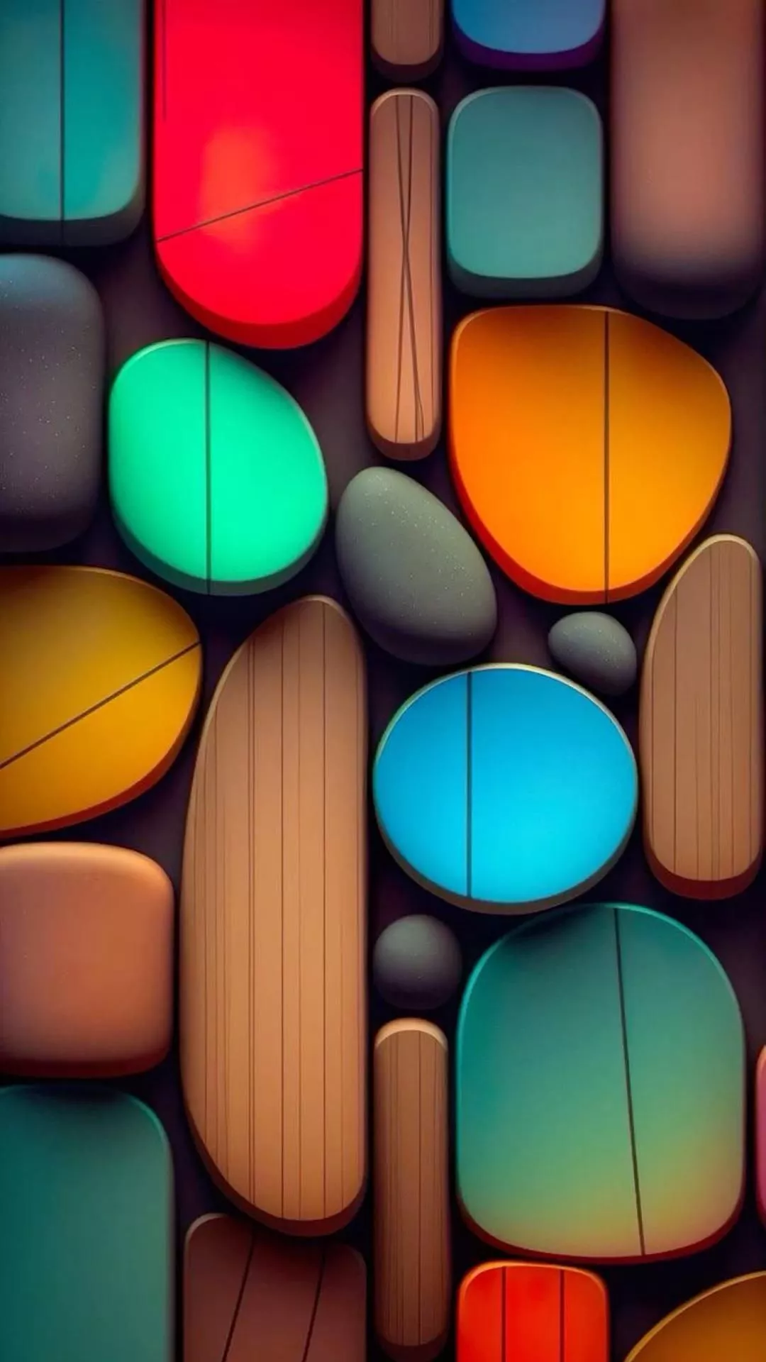 Colorful Wooden Shapes Abstract 3D