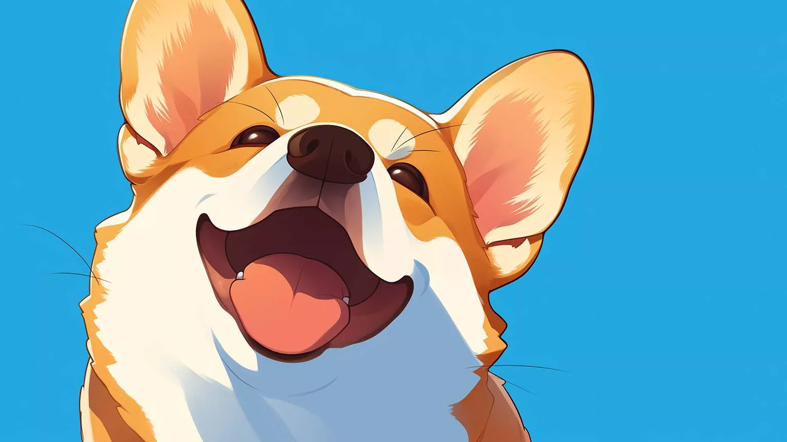 Cute Corgi Dog Smiling Blue Desktop