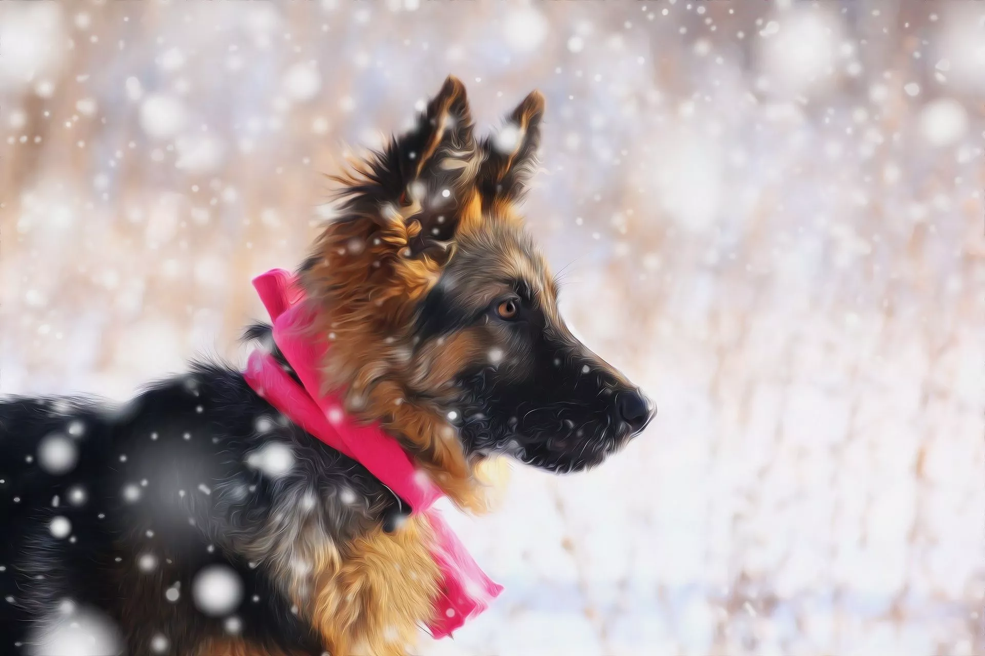 Wallpaper look, snow, each, puppy