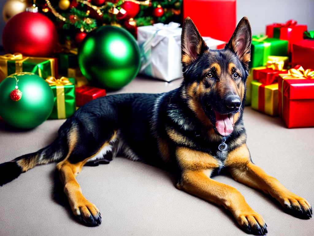 German Shepherd Dog wishing Merry Christmas