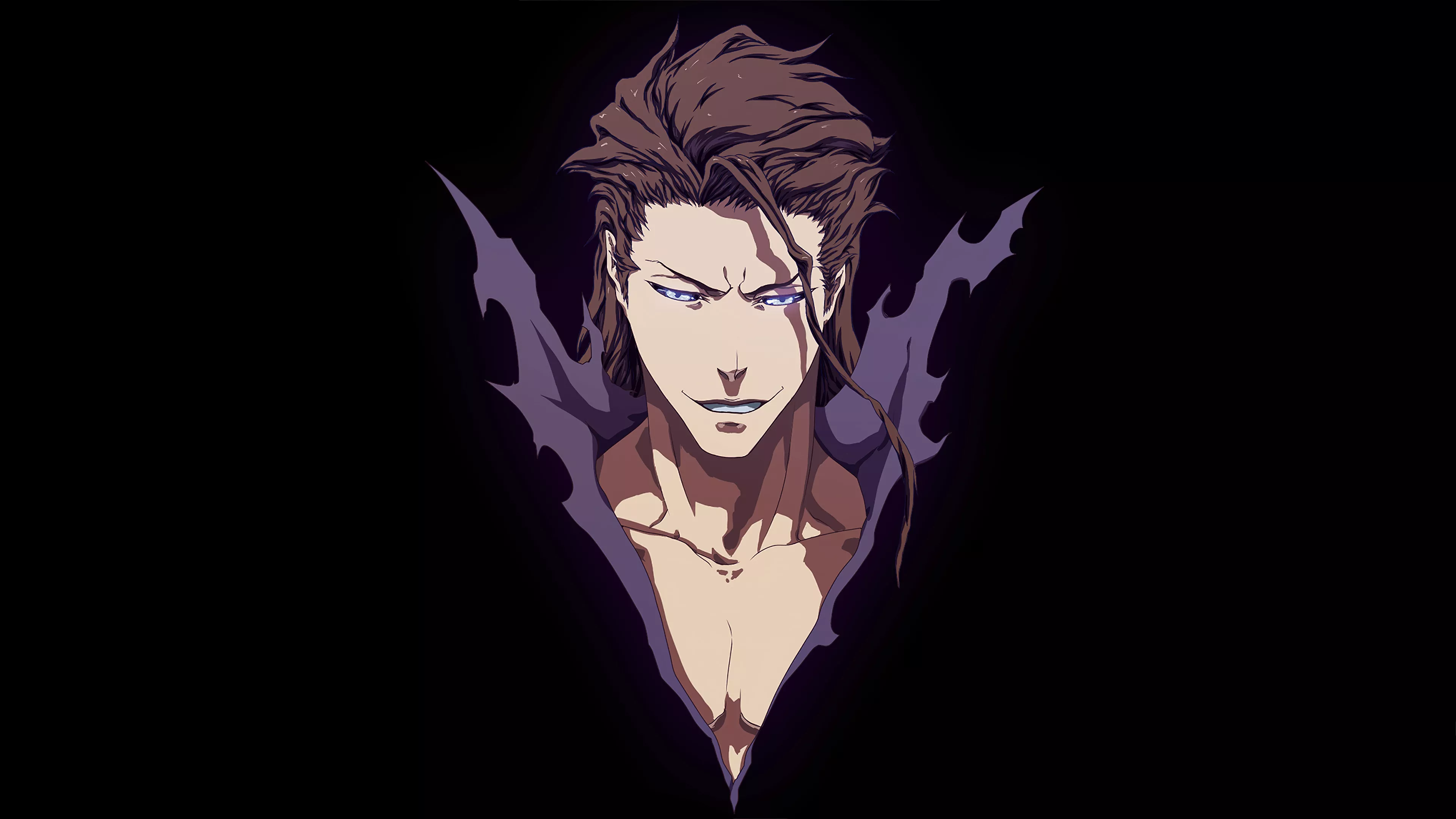 Sosuke Aizen Wallpaper 4K, Black background, Minimalist