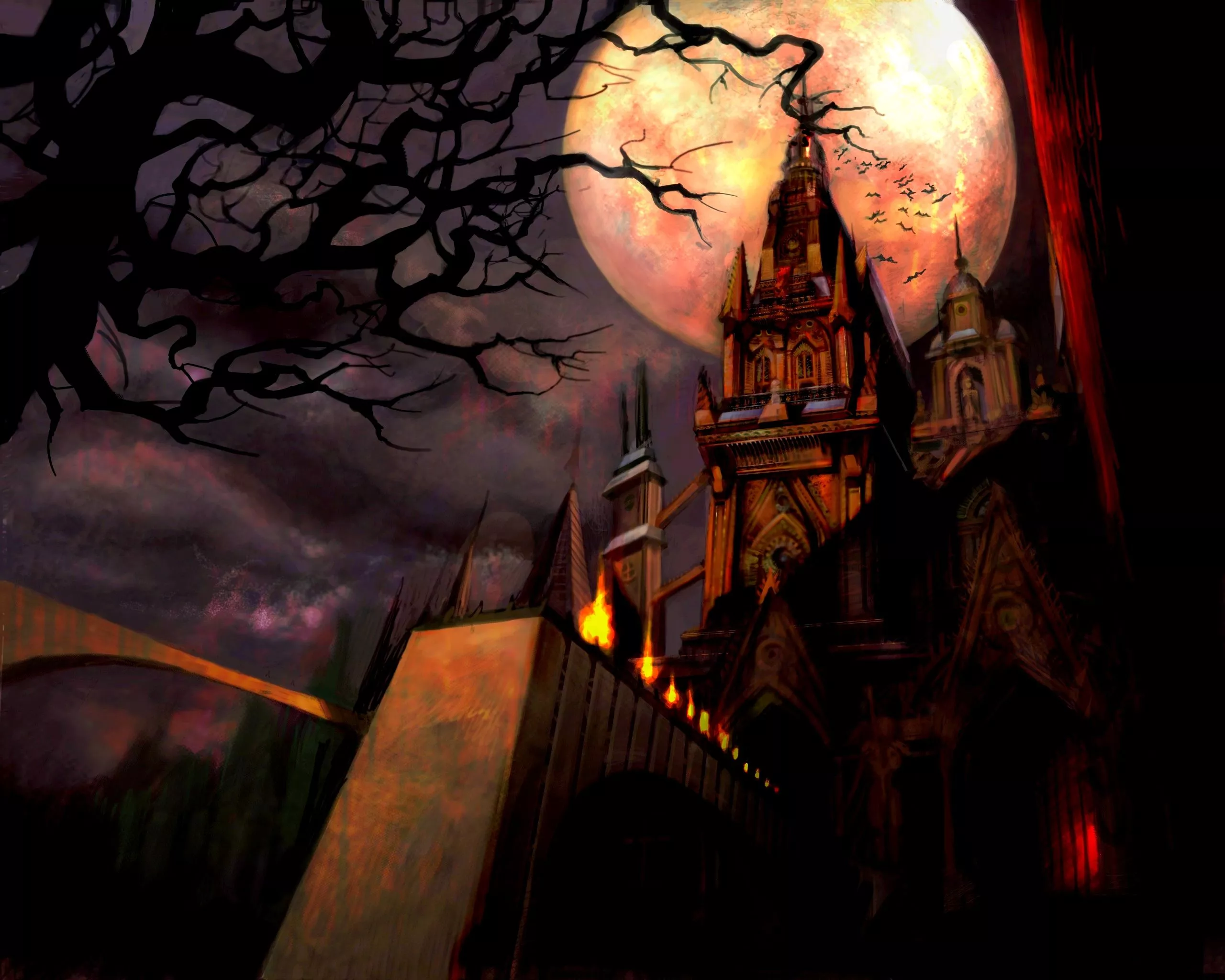 Night Moon Dark Castle HD Wallpaper