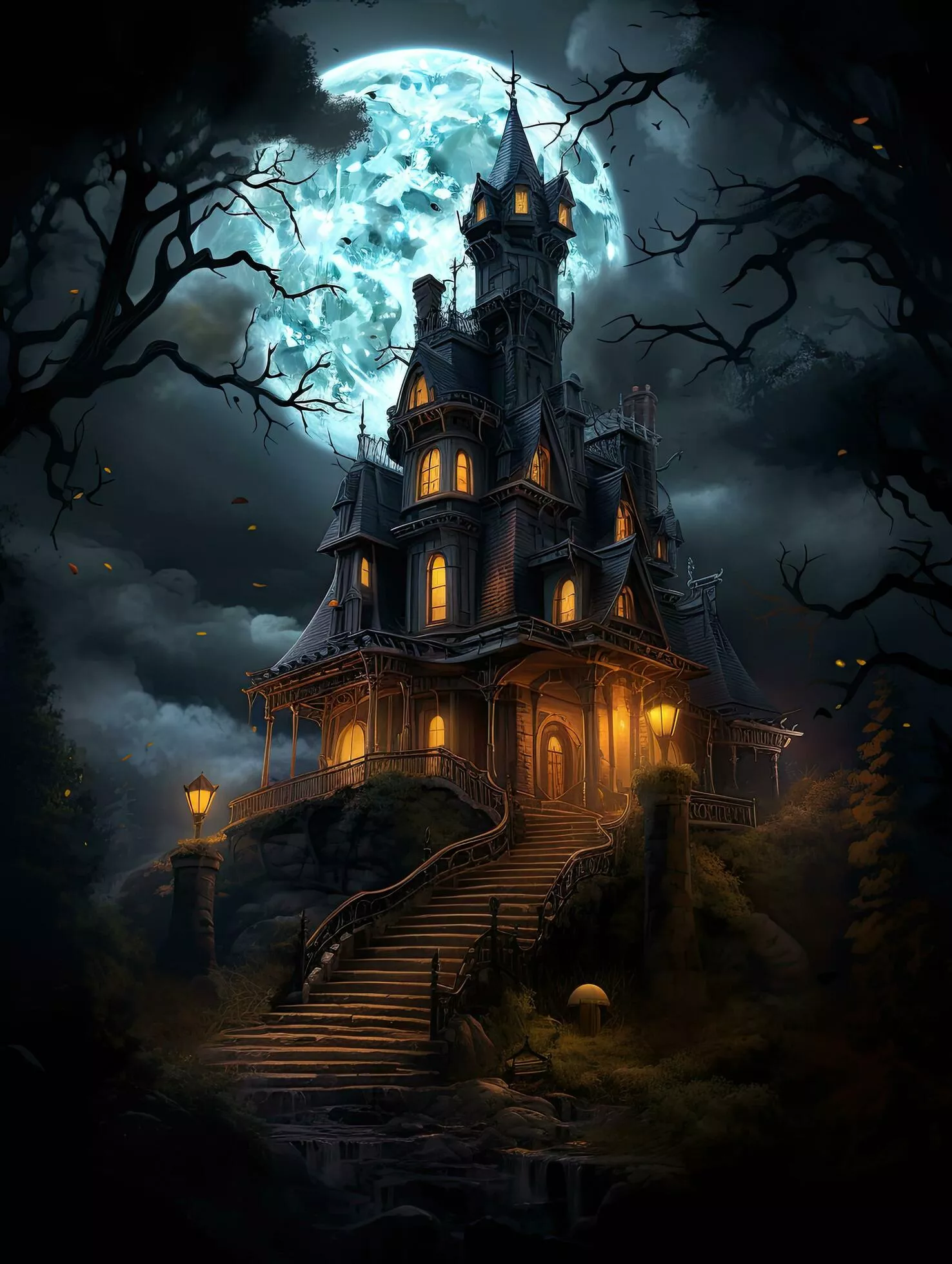 Halloween background with spooky castle