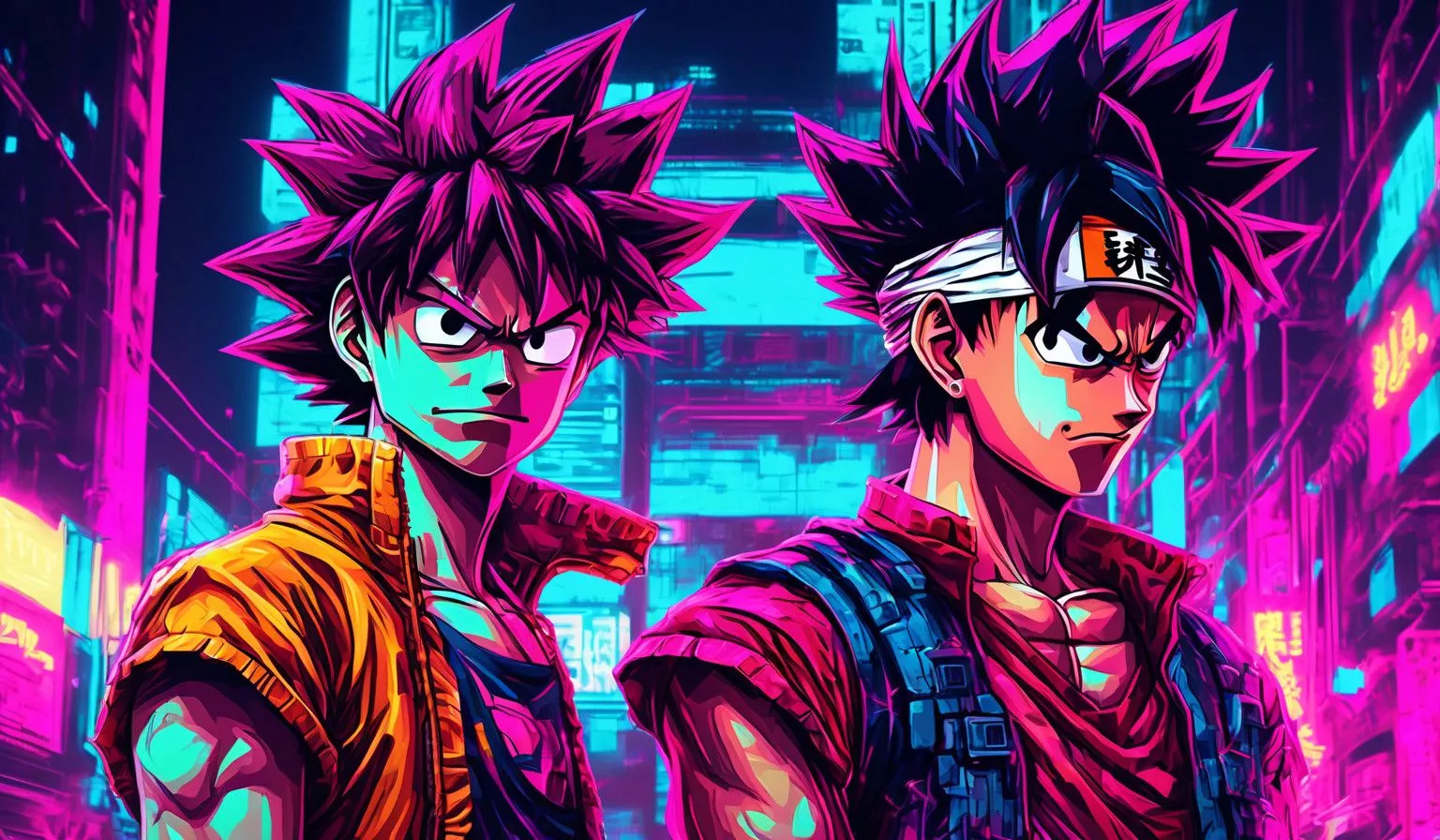 Luffy and Goku Neon Adventure