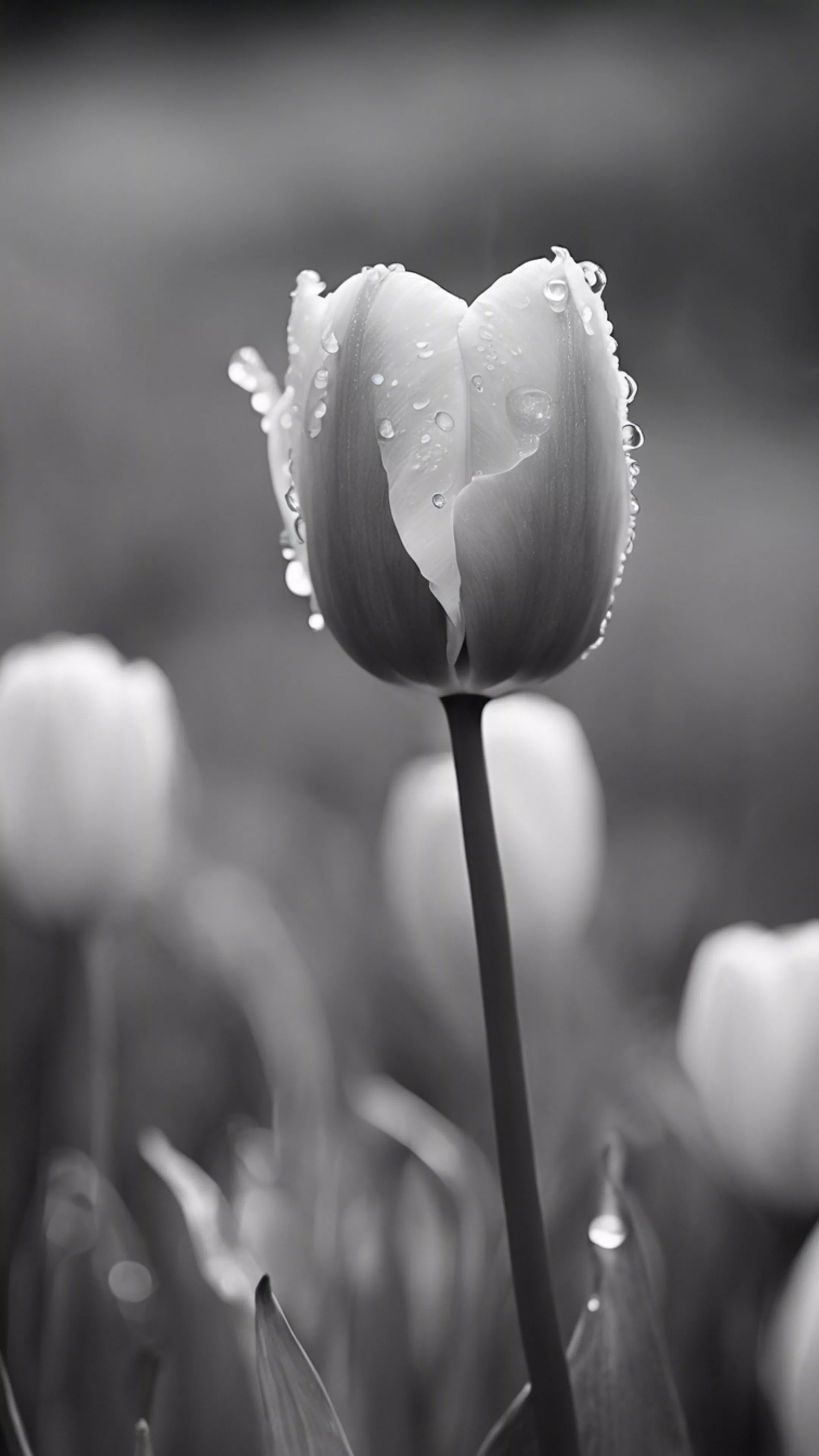 A Black And White Photograph Of A Tulip