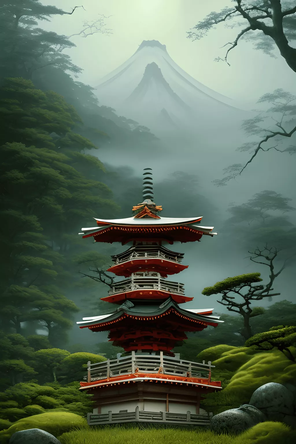 Japanese Shrine on Misty Mountain