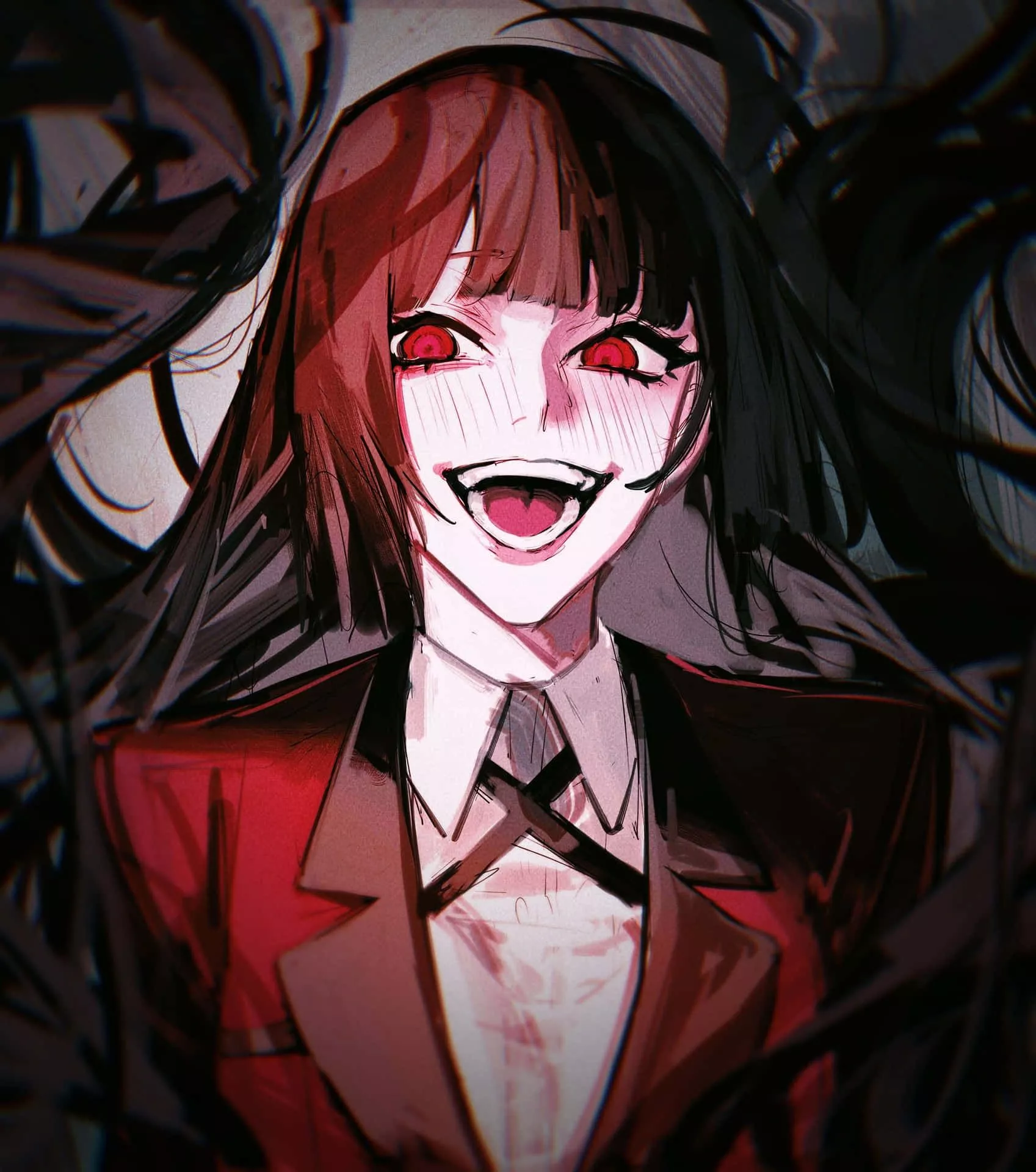 Intense Anime Girl Red Eyes Laughing