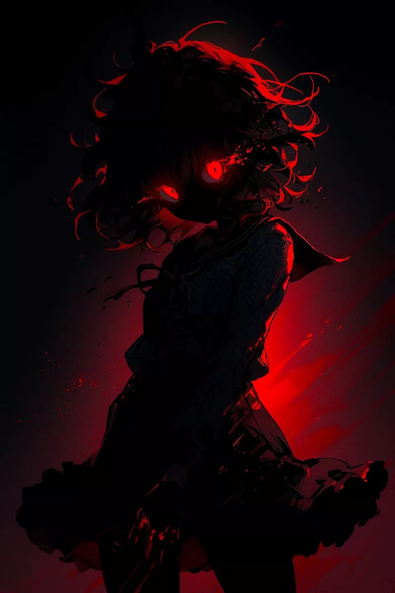 Girl, eyes, dress, silhouette, dark