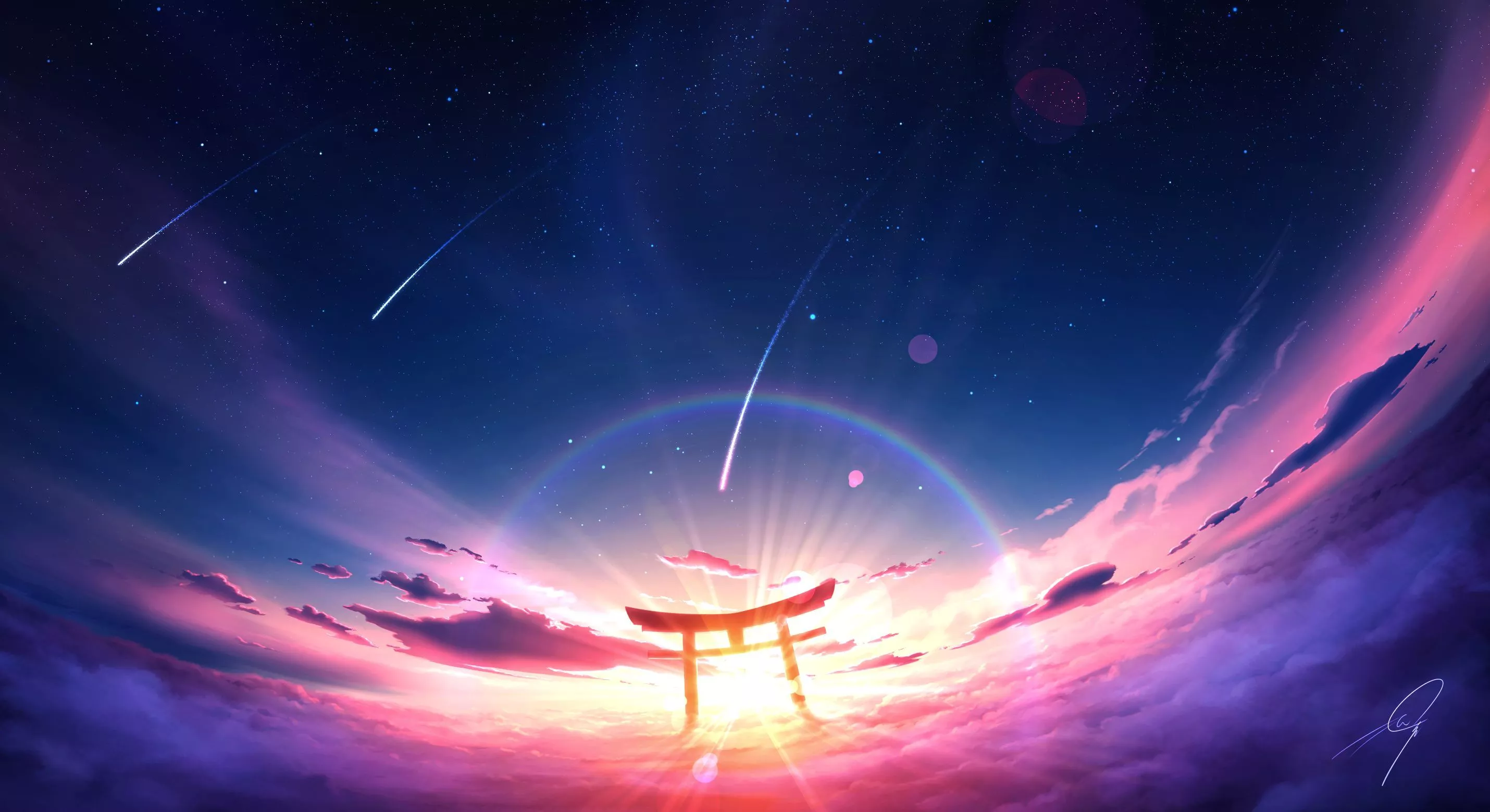 HD desktop wallpaper: Anime, Sky, Torii